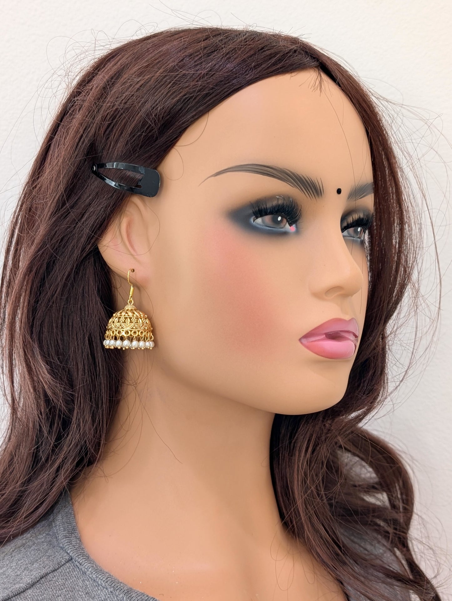Gold plated hook drop Jhumka Earrings