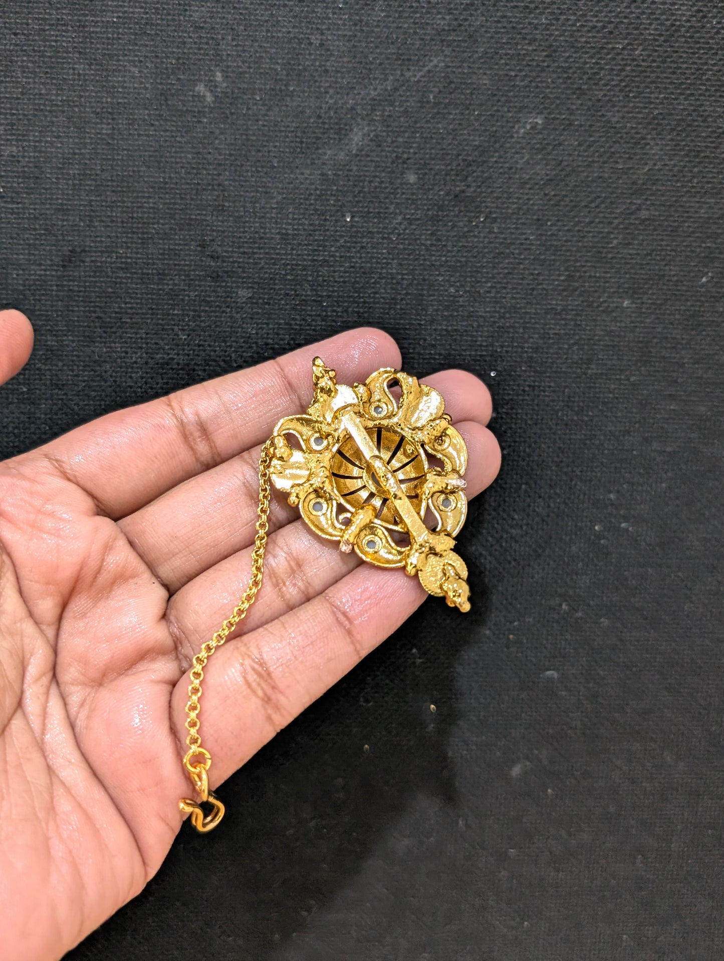 Inverted teardrop Gola plated Pearl Maang Tikka