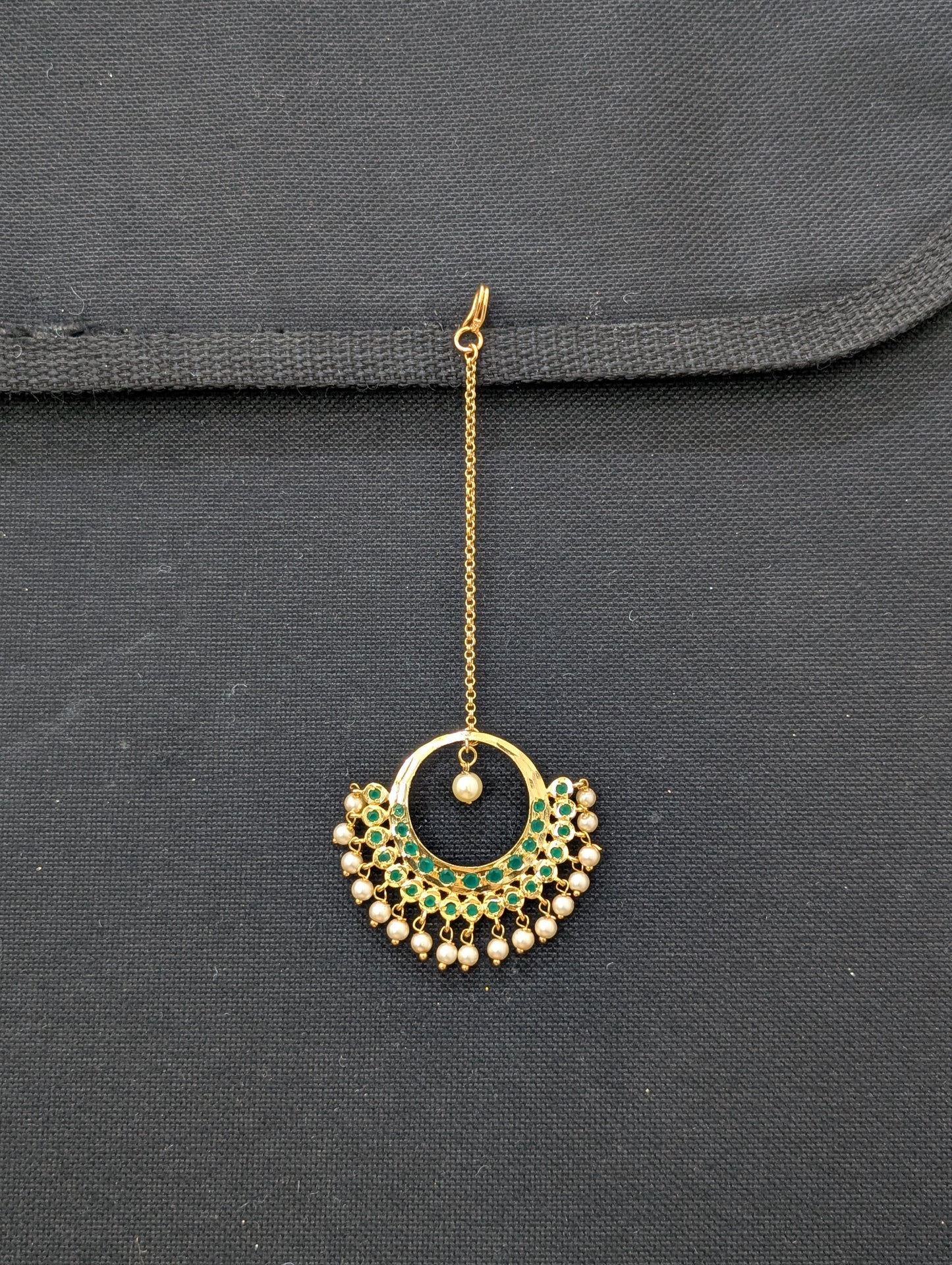 One gram gold Green CZ Chandbali Tikka