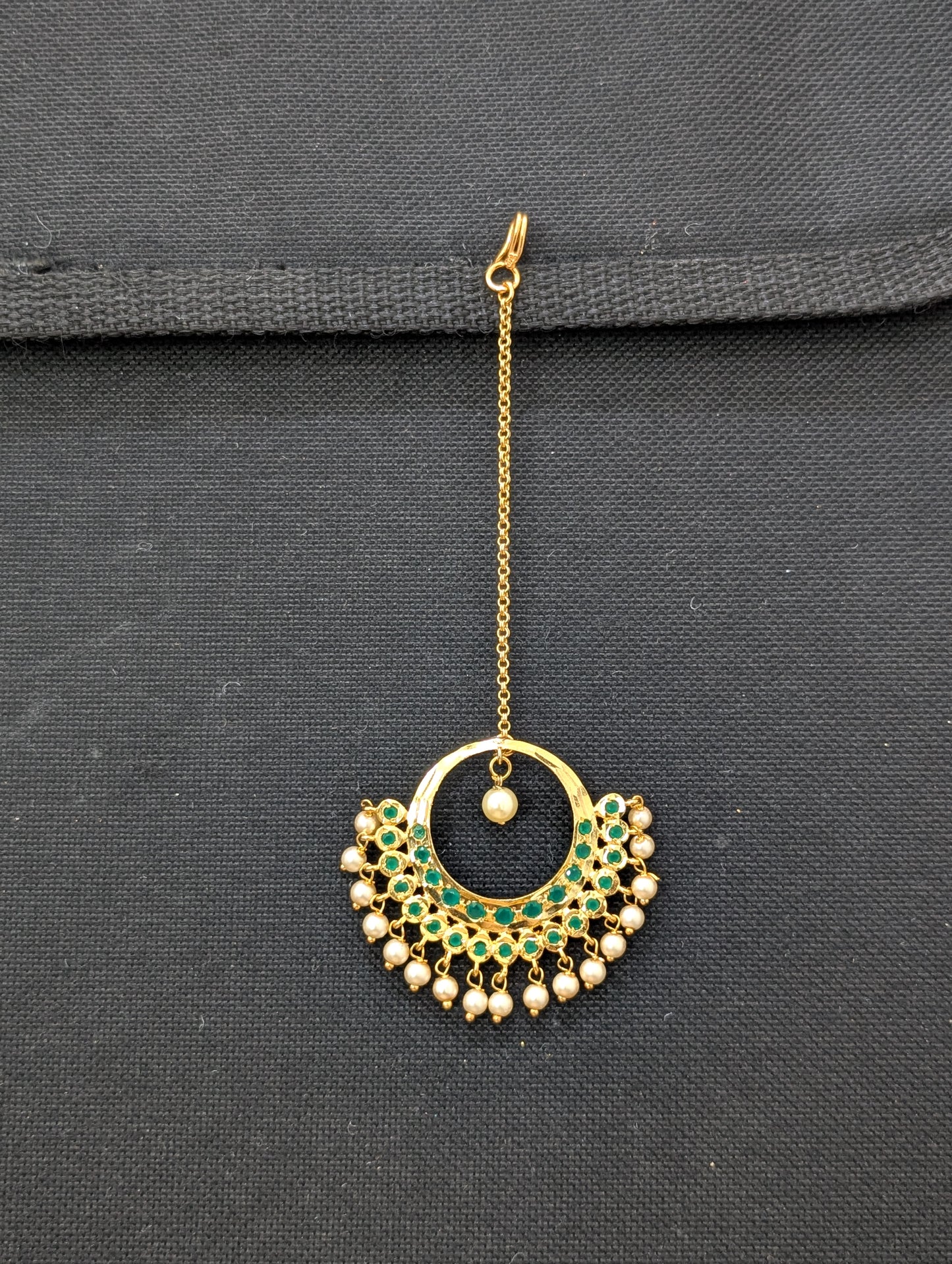 One gram gold Green CZ Chandbali Tikka