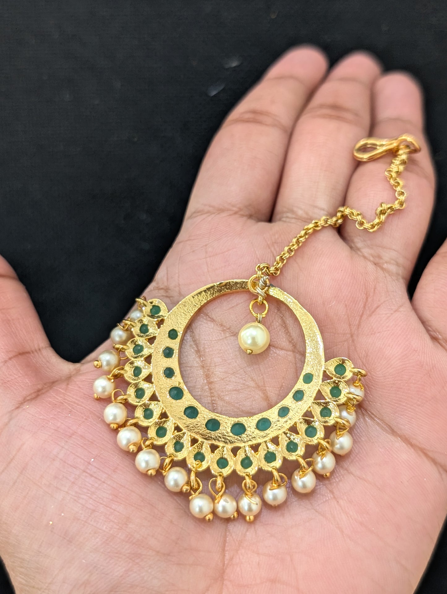 One gram gold Green CZ Chandbali Tikka