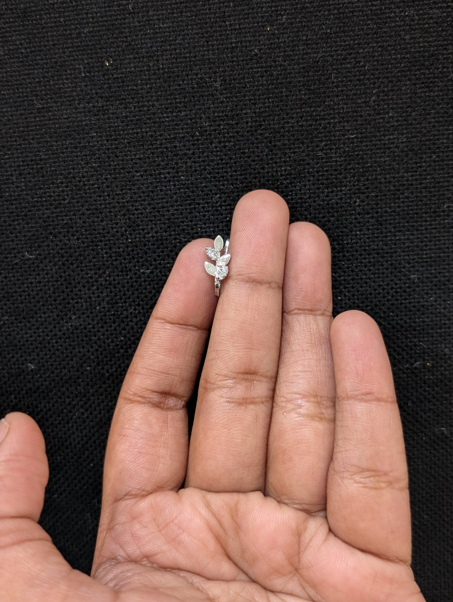 Tiny Leaf design Clip on Nose Pin - Platinum finish