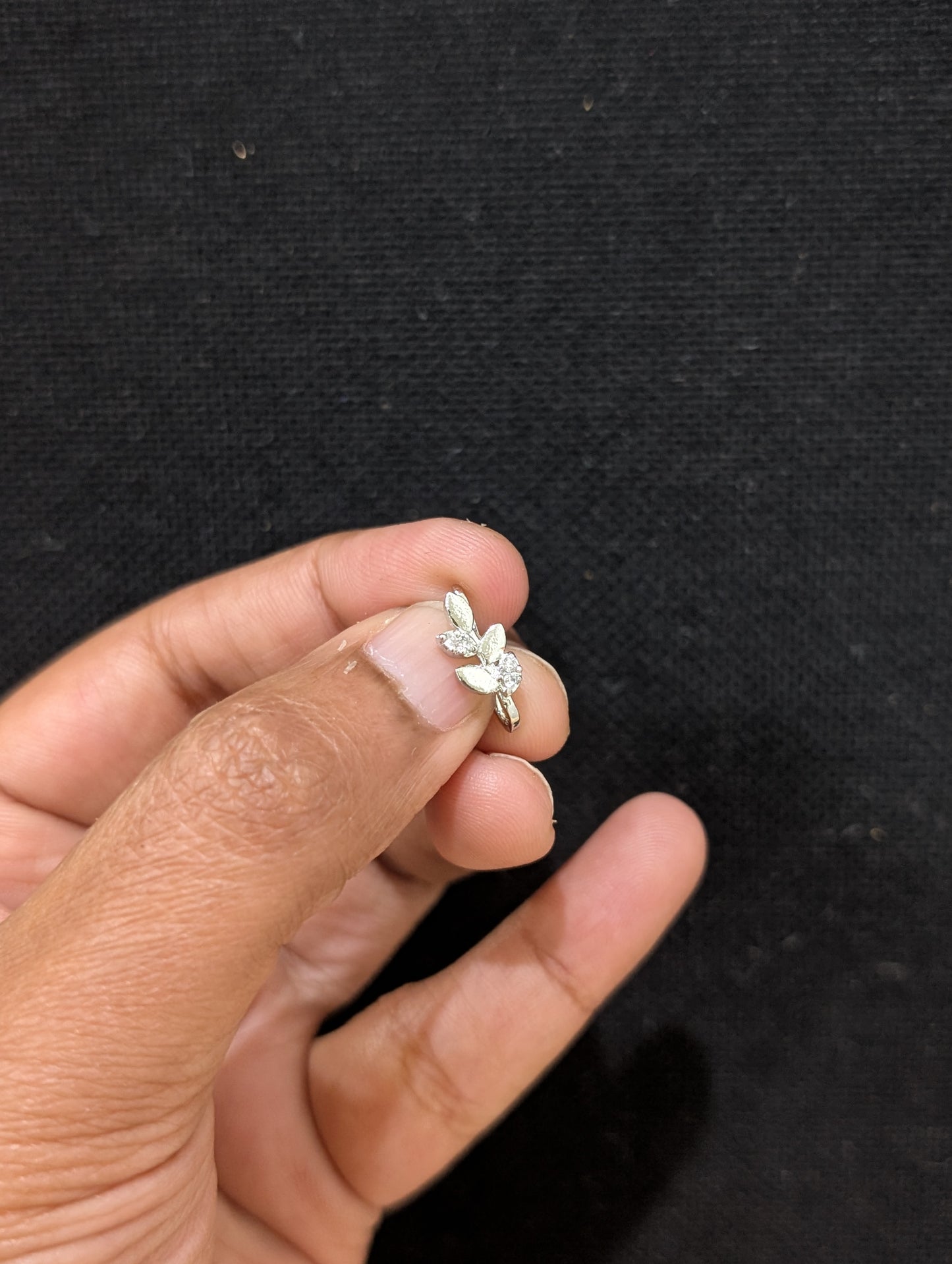 Tiny Leaf design Clip on Nose Pin - Platinum finish
