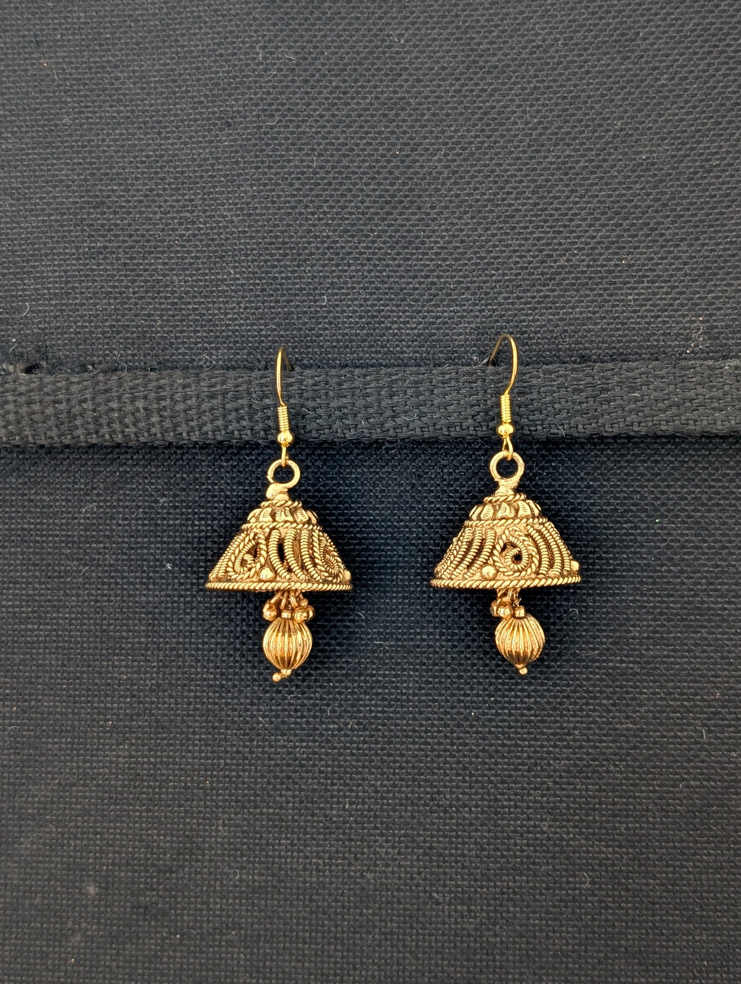 Gold plated hook drop cone jhumka