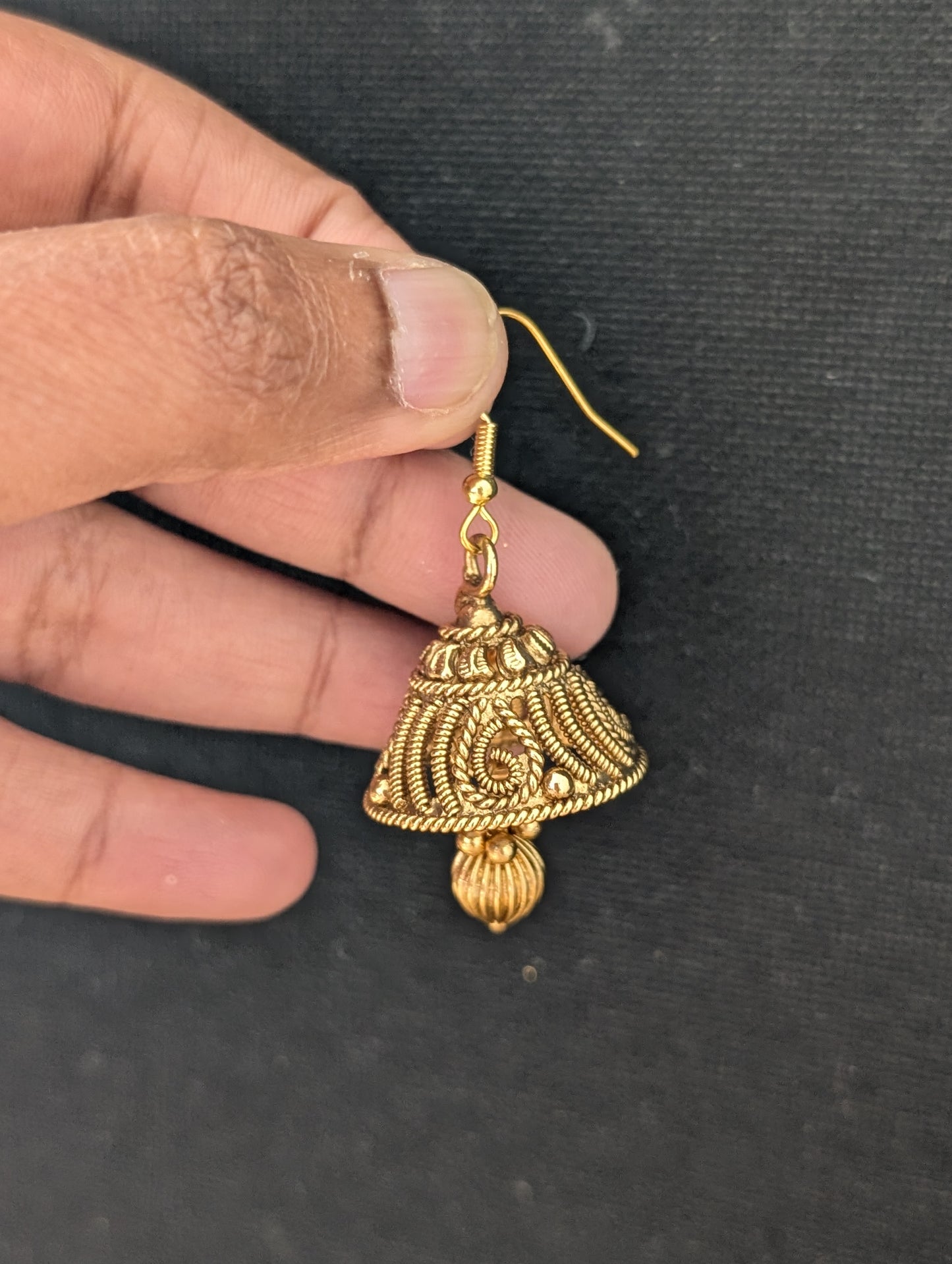 Gold plated hook drop cone jhumka