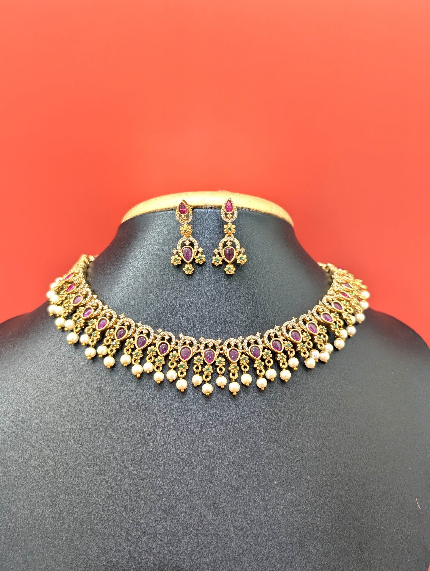 Teardrop Antique Choker Necklace Earrings Set