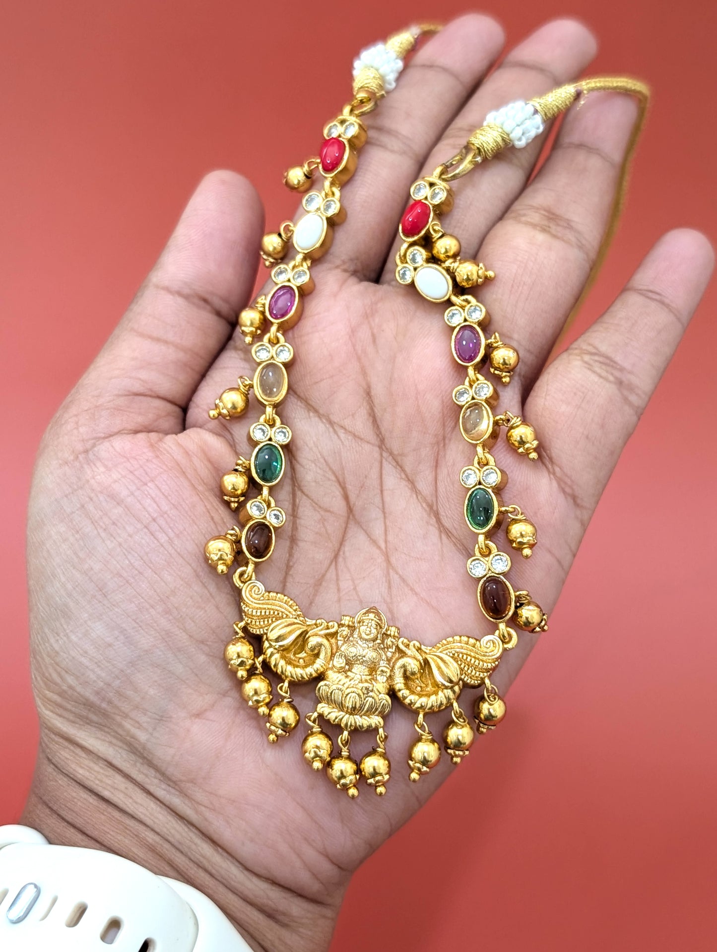Navaratna stone Goddess Lakshmi Choker Necklace Earrings Set