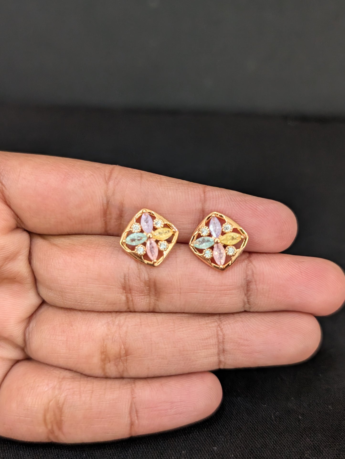 Diamond shape CZ Small Stud earrings