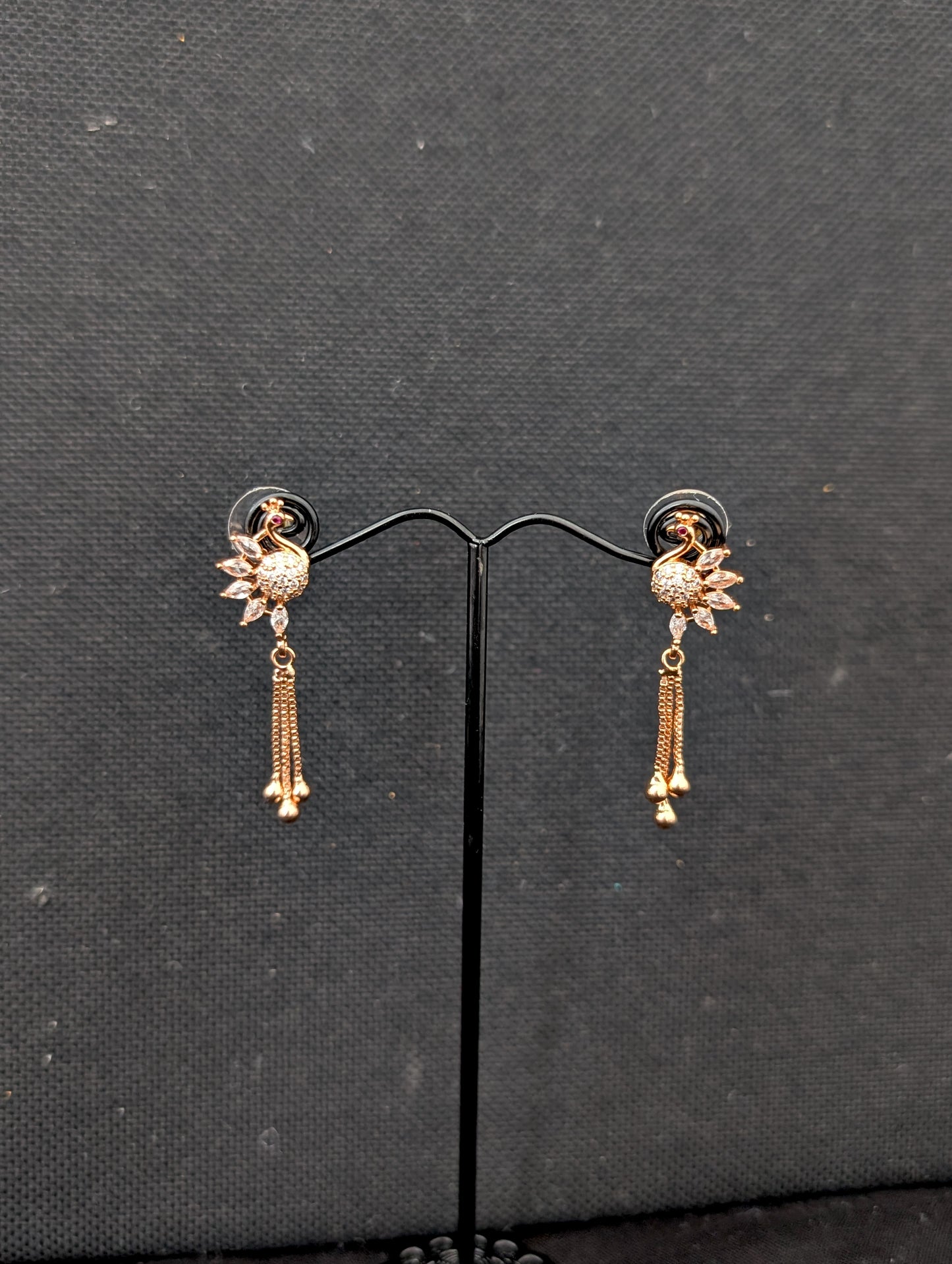 Peacock design rose gold plated CZ Tassel Earrings