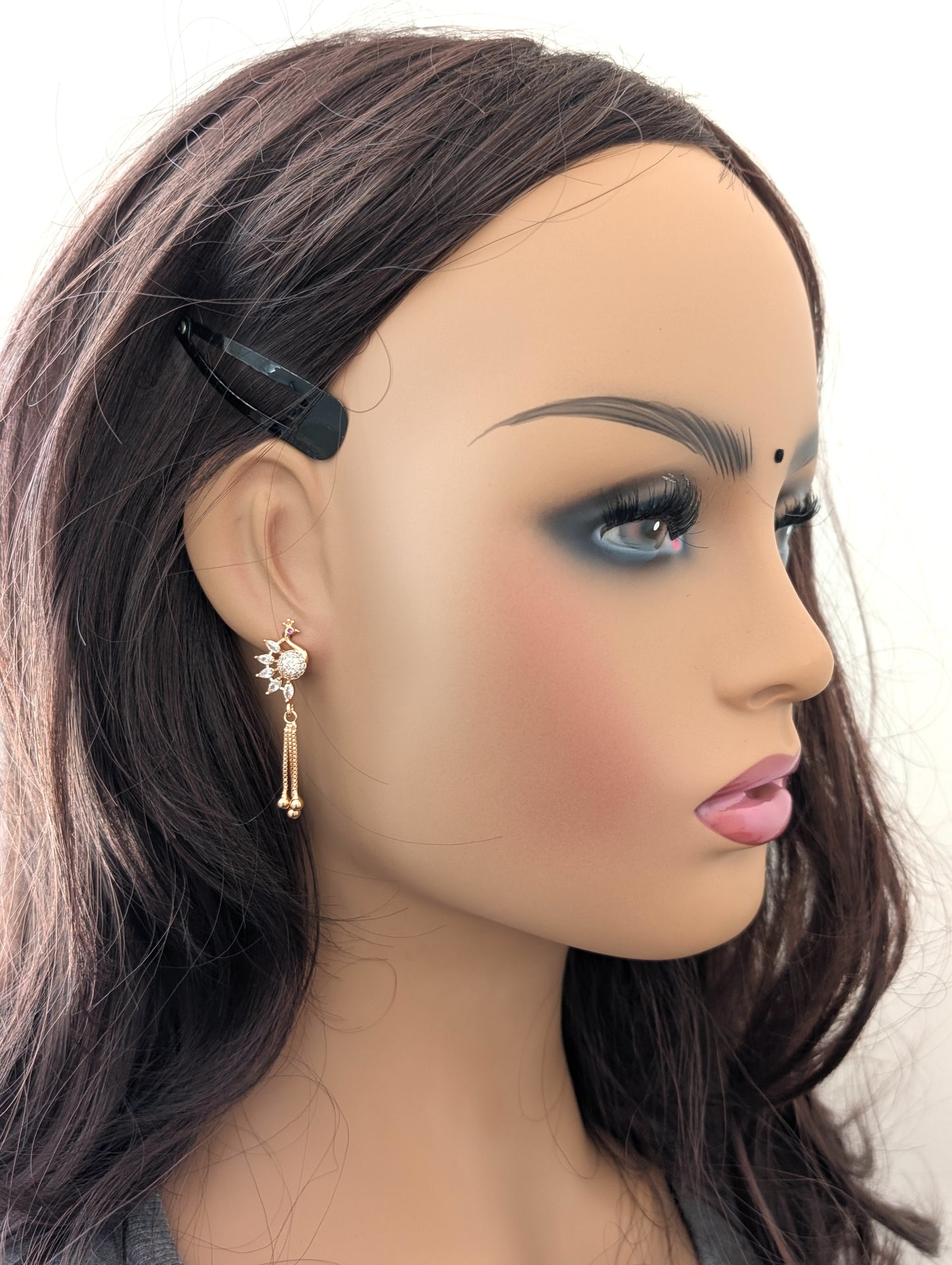 Peacock design rose gold plated CZ Tassel Earrings