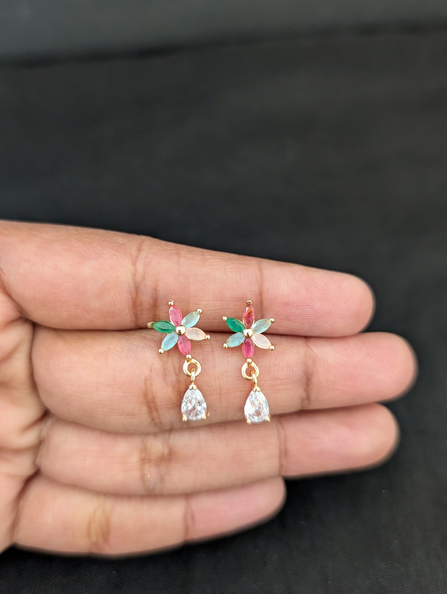 Light Rose gold CZ Flower Stud earrings