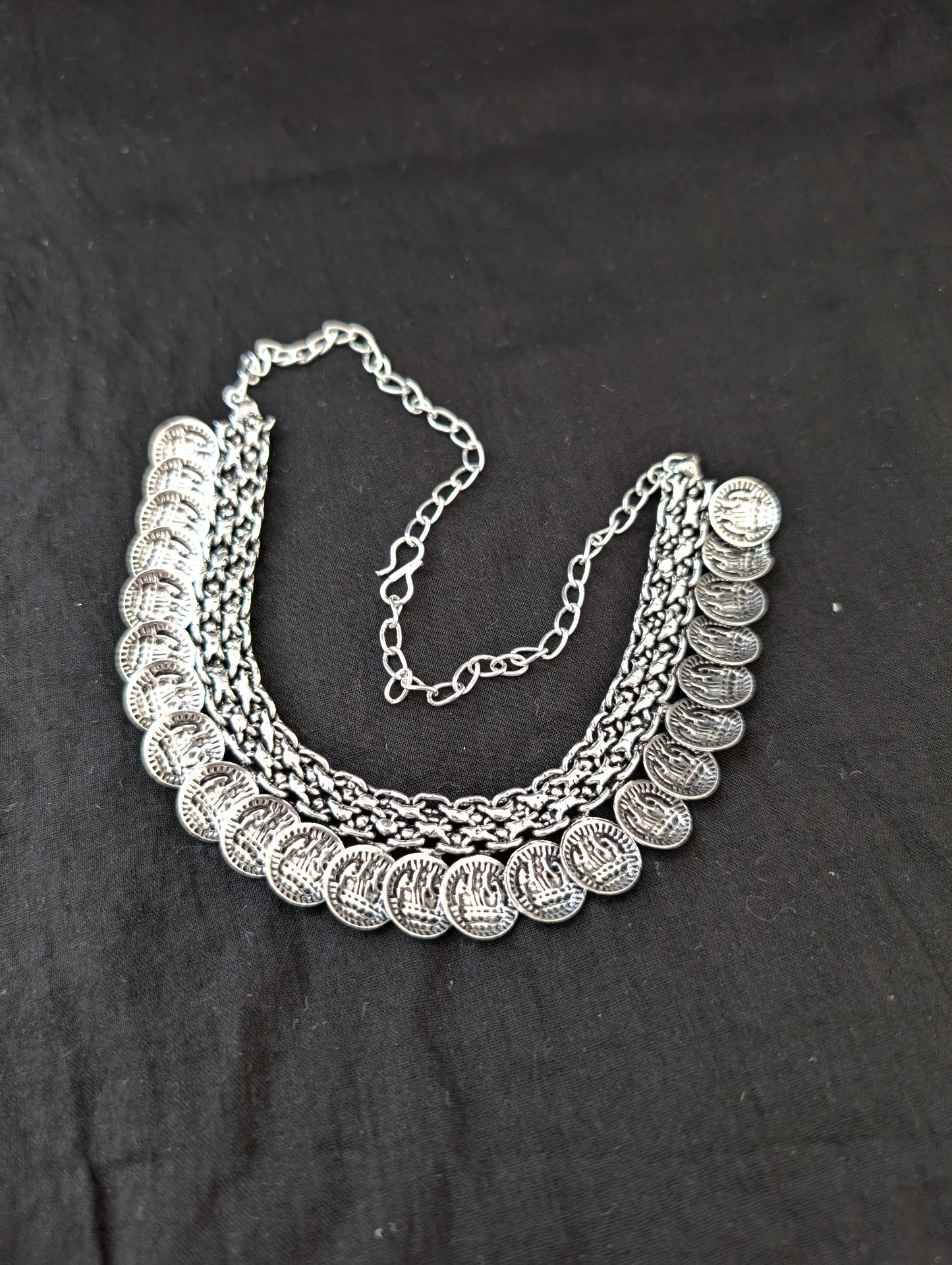 Oxidized silver Coin Choker Necklace