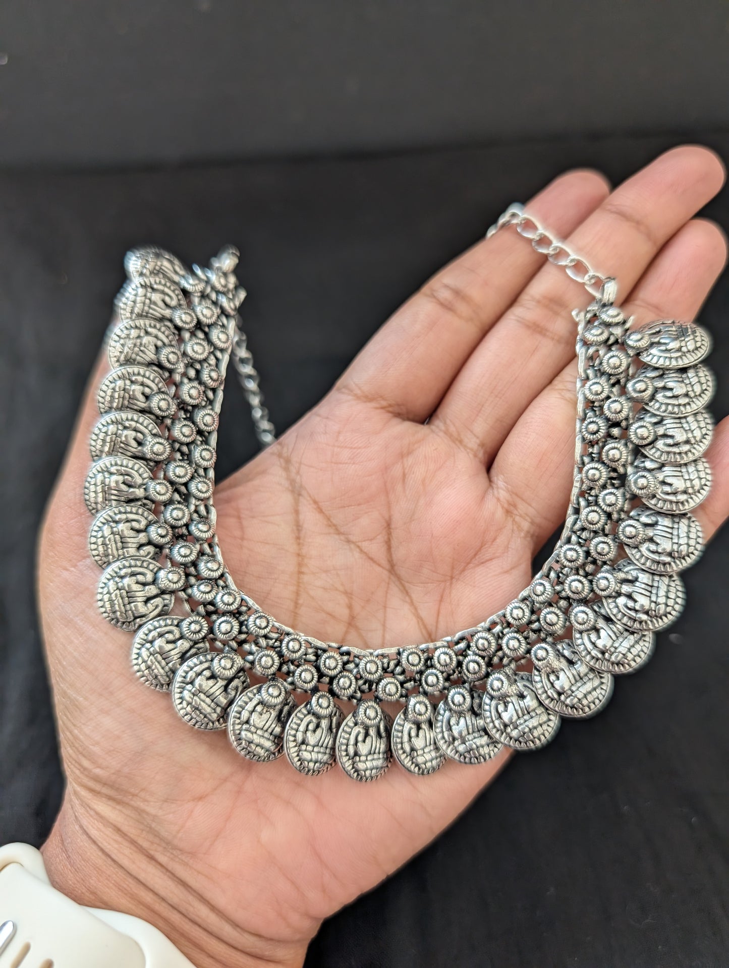 Oxidized silver Coin Choker Necklace