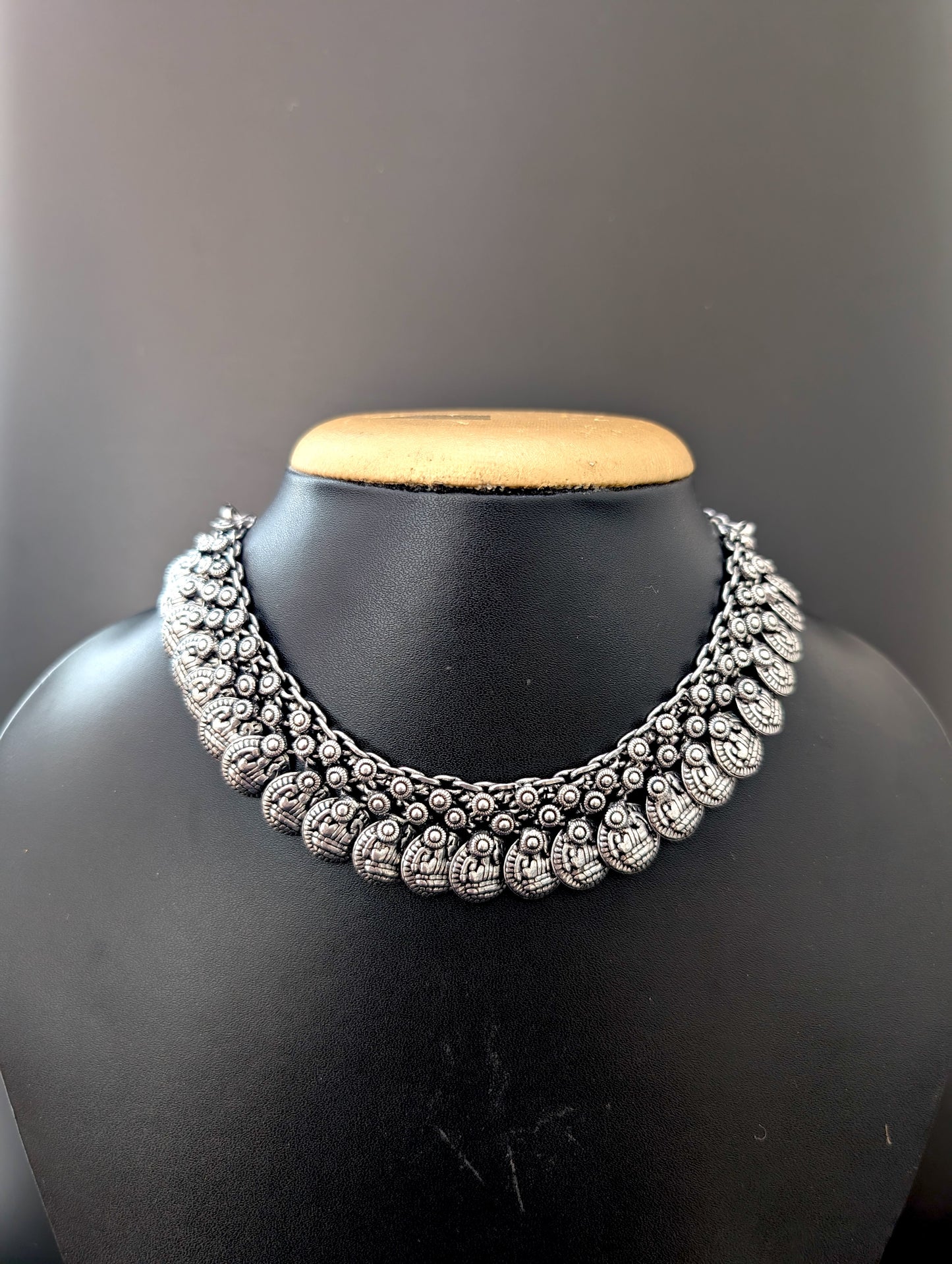 Oxidized silver Coin Choker Necklace