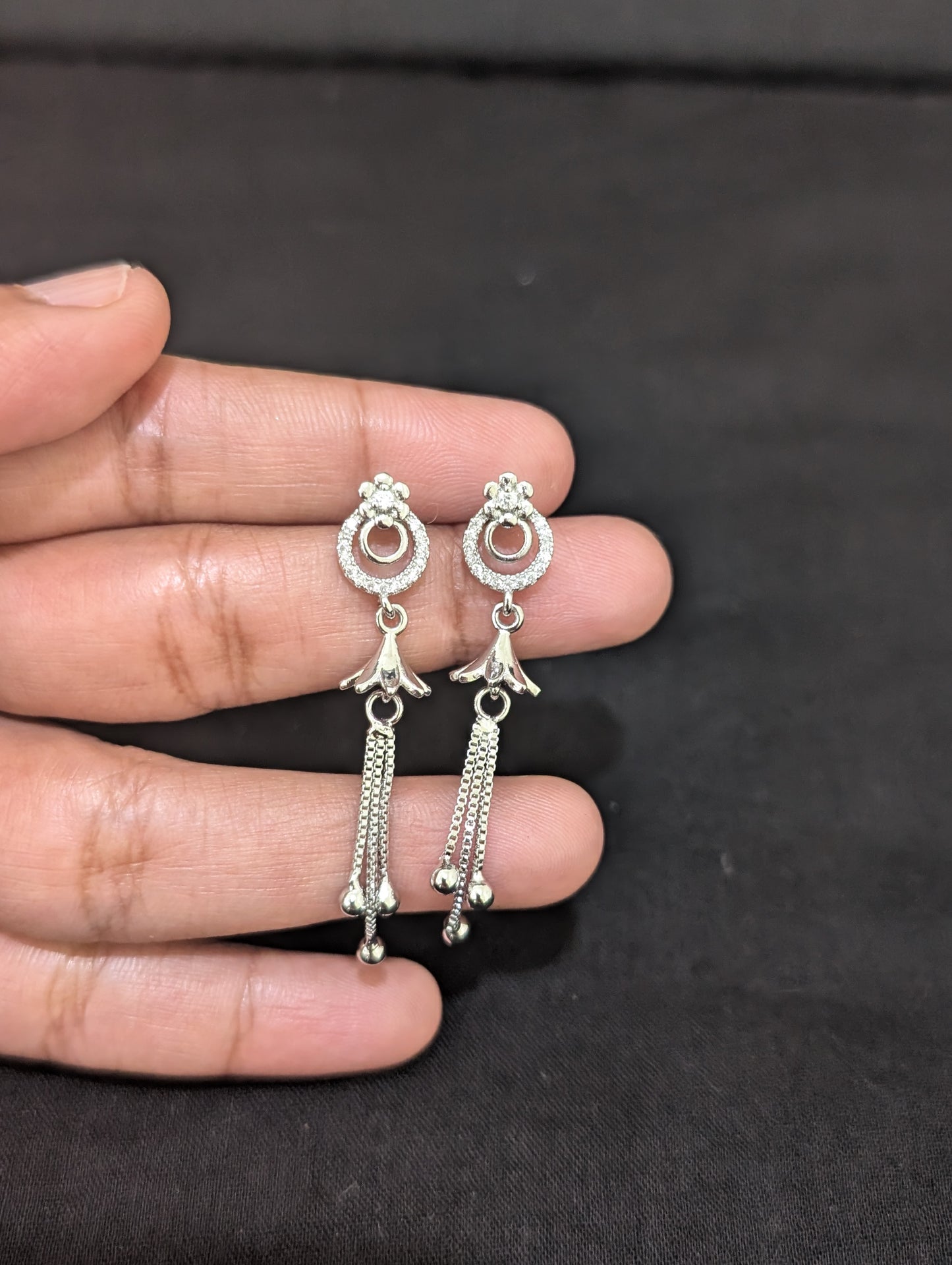 Mini Chandbali Stud CZ Tassel Earrings