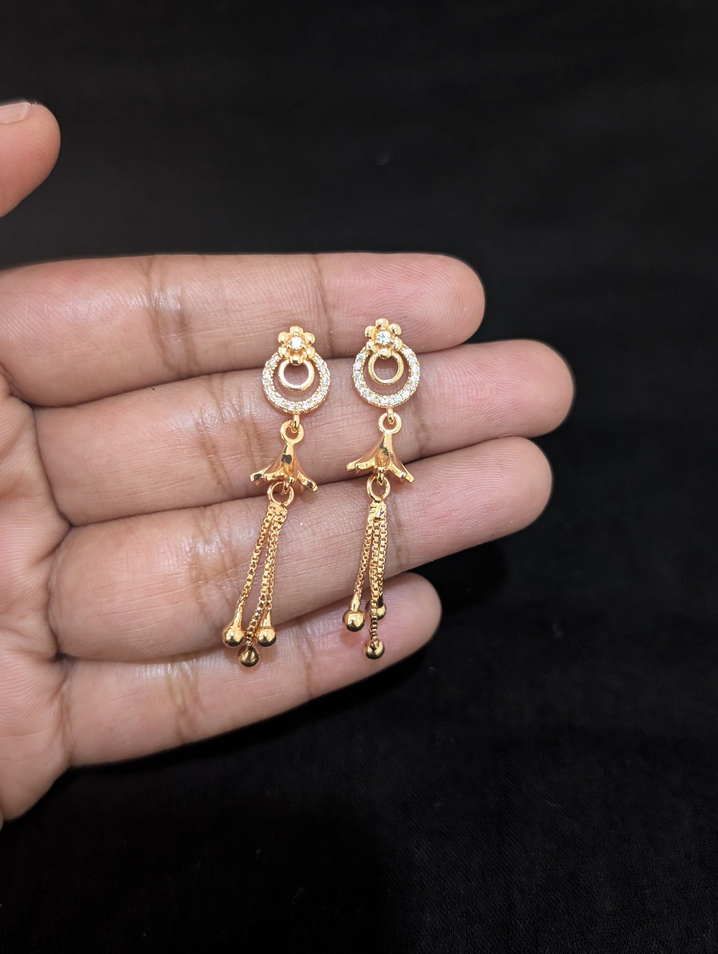 Mini Chandbali Stud CZ Tassel Earrings