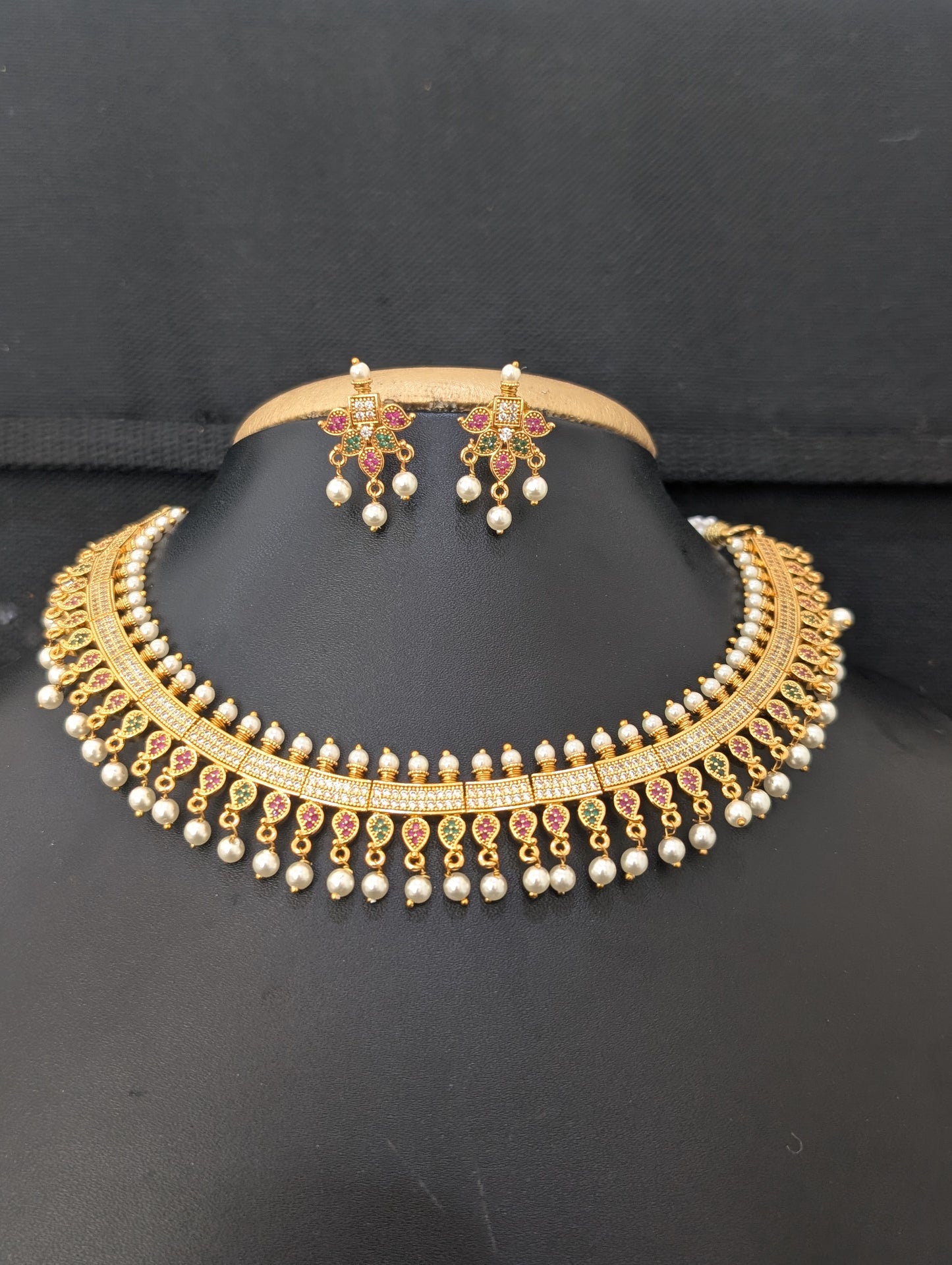 Traditional Mango design CZ Necklace and Earrings set