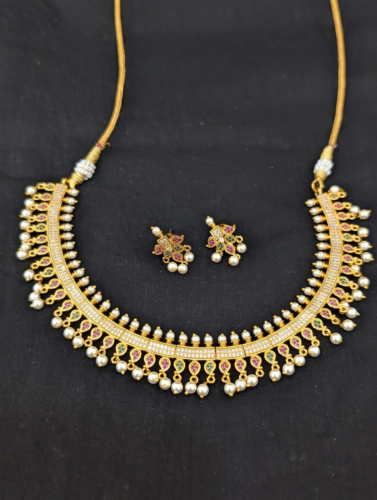 Traditional Mango design CZ Necklace and Earrings set