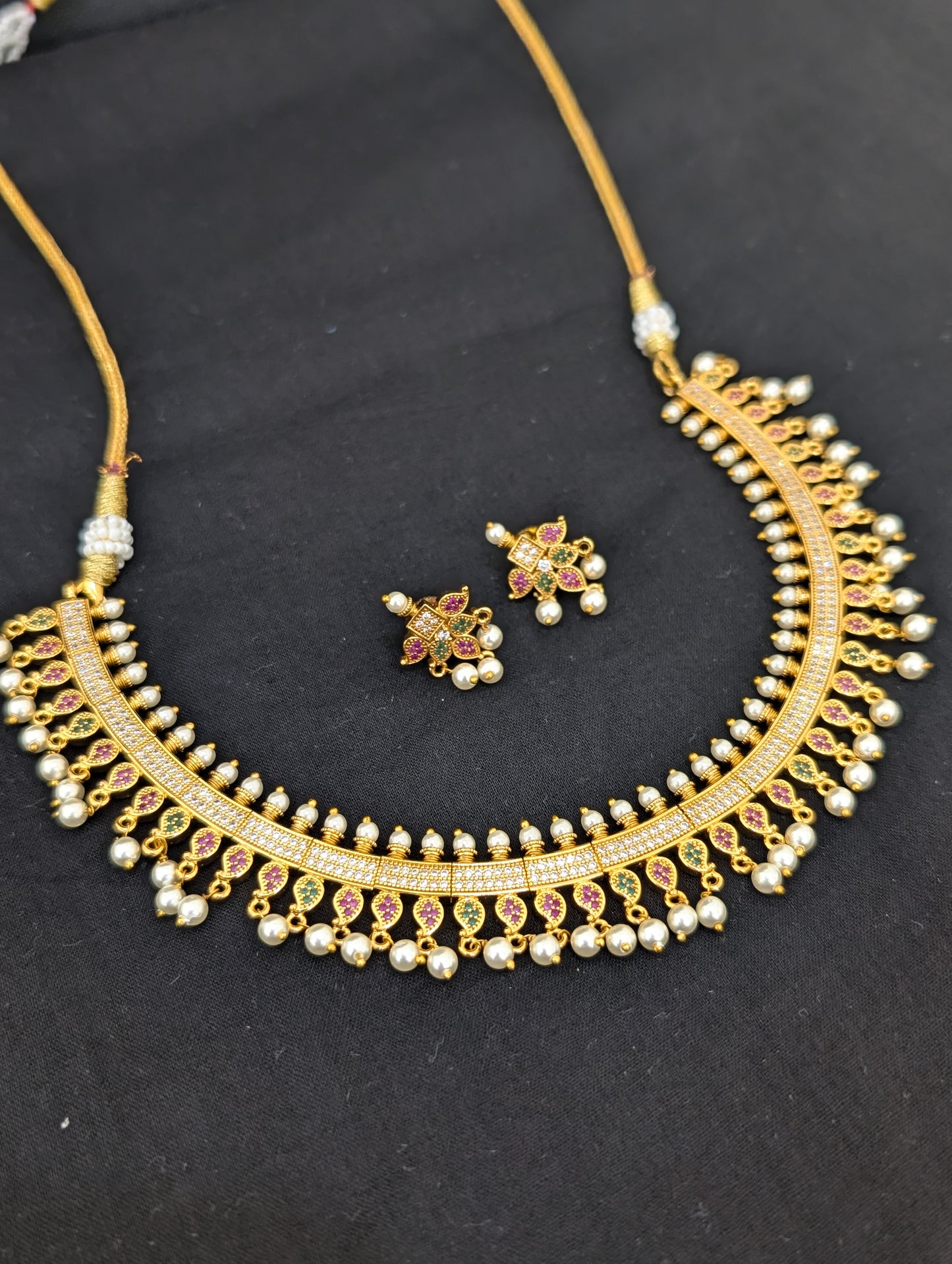 Traditional Mango design CZ Necklace and Earrings set
