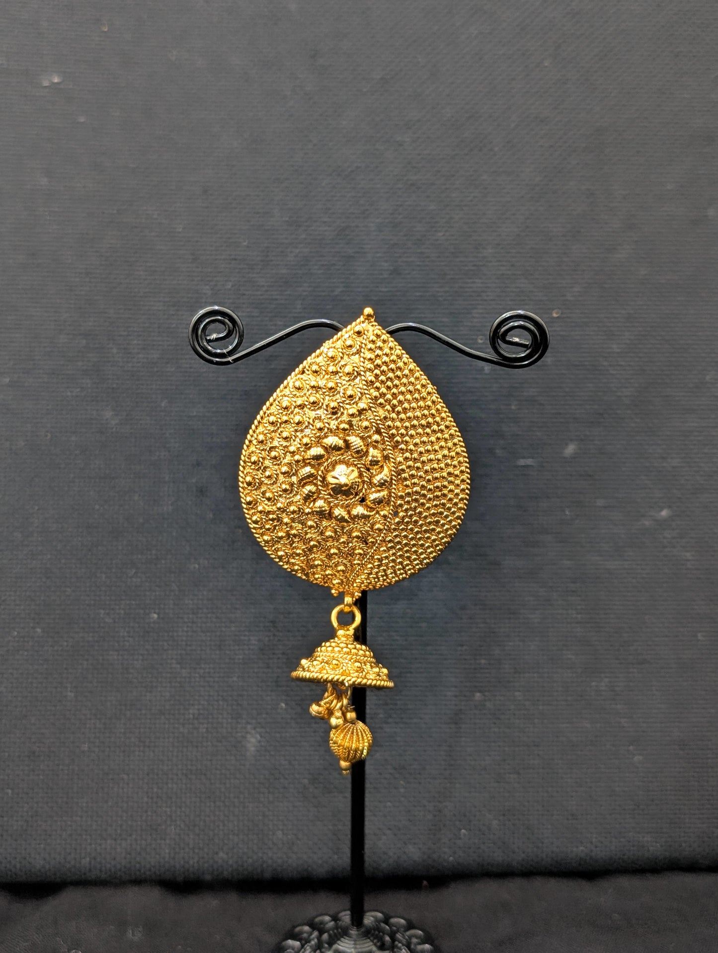 Gold plated Jhumka dangle Clip on Hair Brooch
