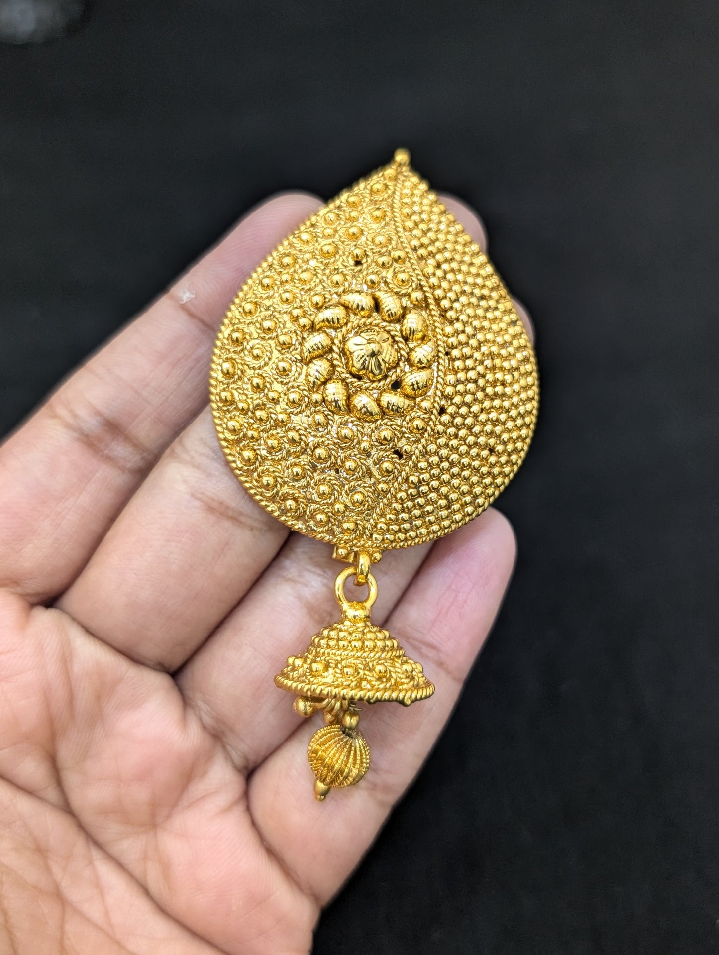 Gold plated Jhumka dangle Clip on Hair Brooch