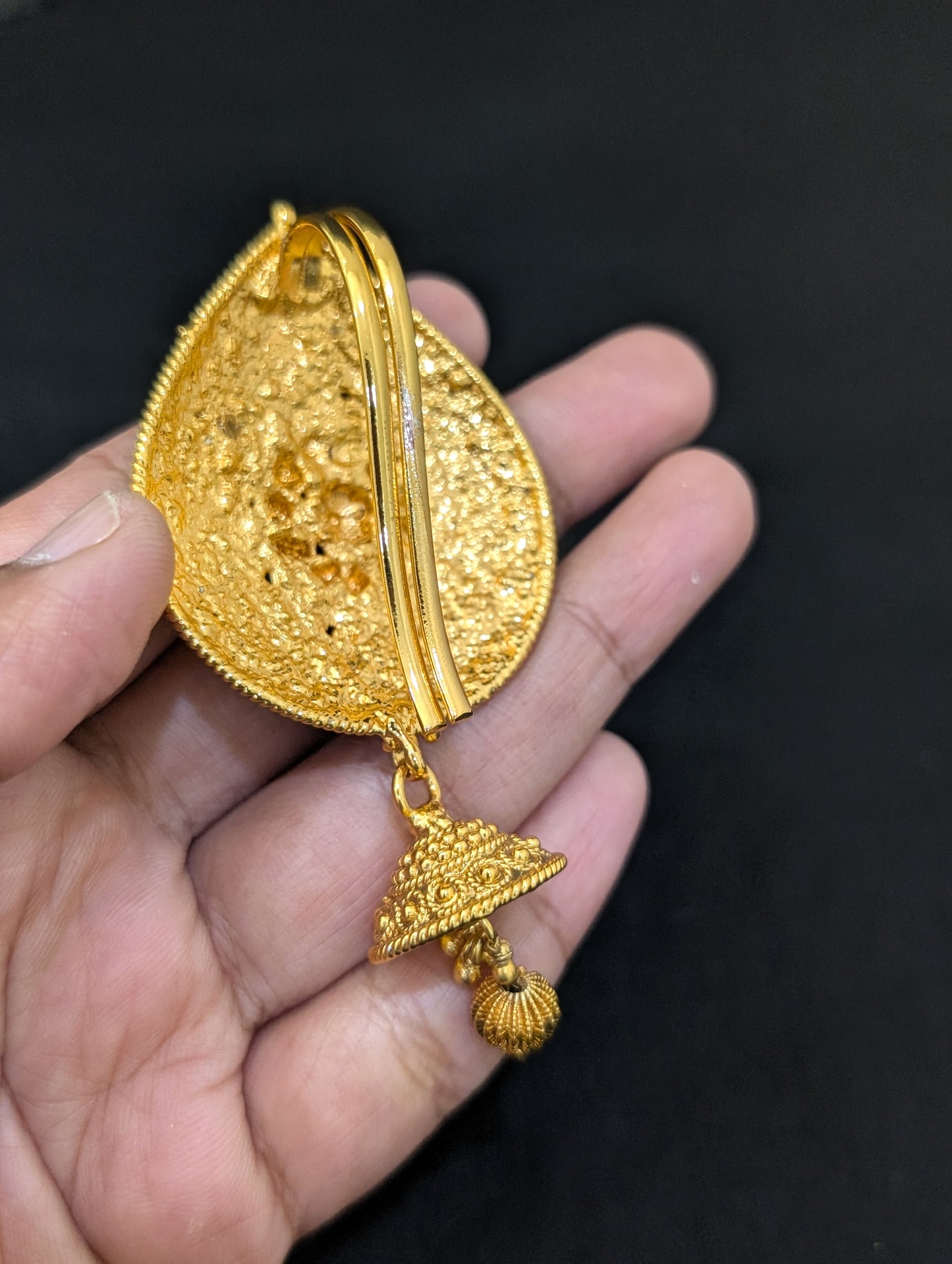 Gold plated Jhumka dangle Clip on Hair Brooch