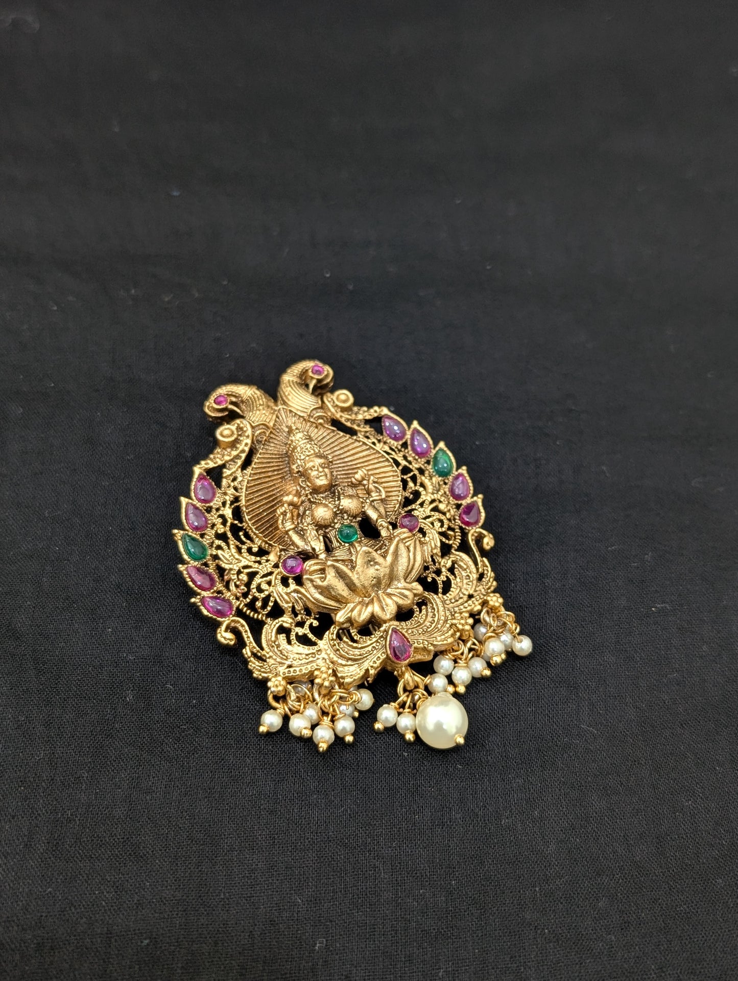 Antique Gold plated Lakshmi ji Clip on Hair Brooch