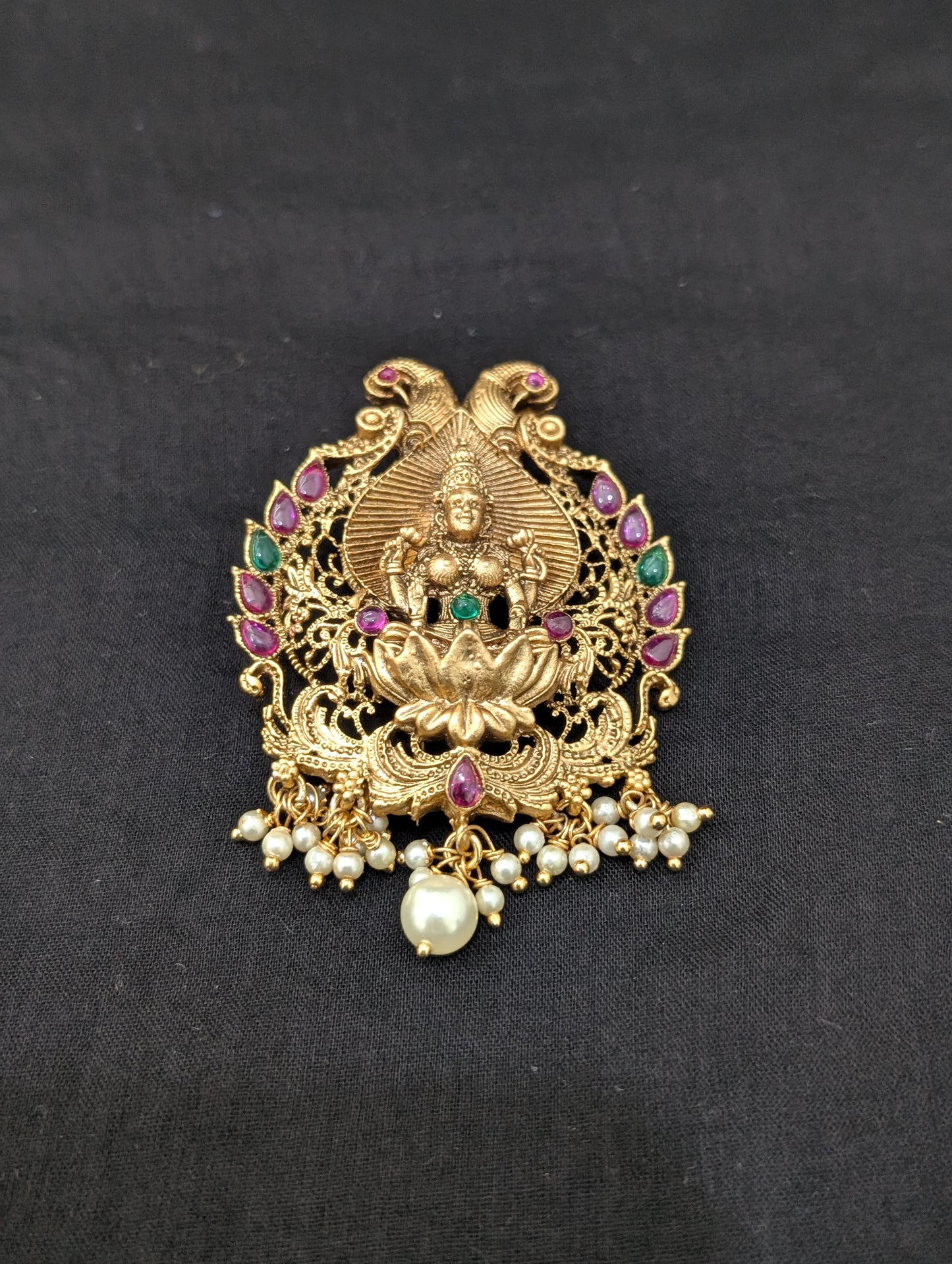 Antique Gold plated Lakshmi ji Clip on Hair Brooch
