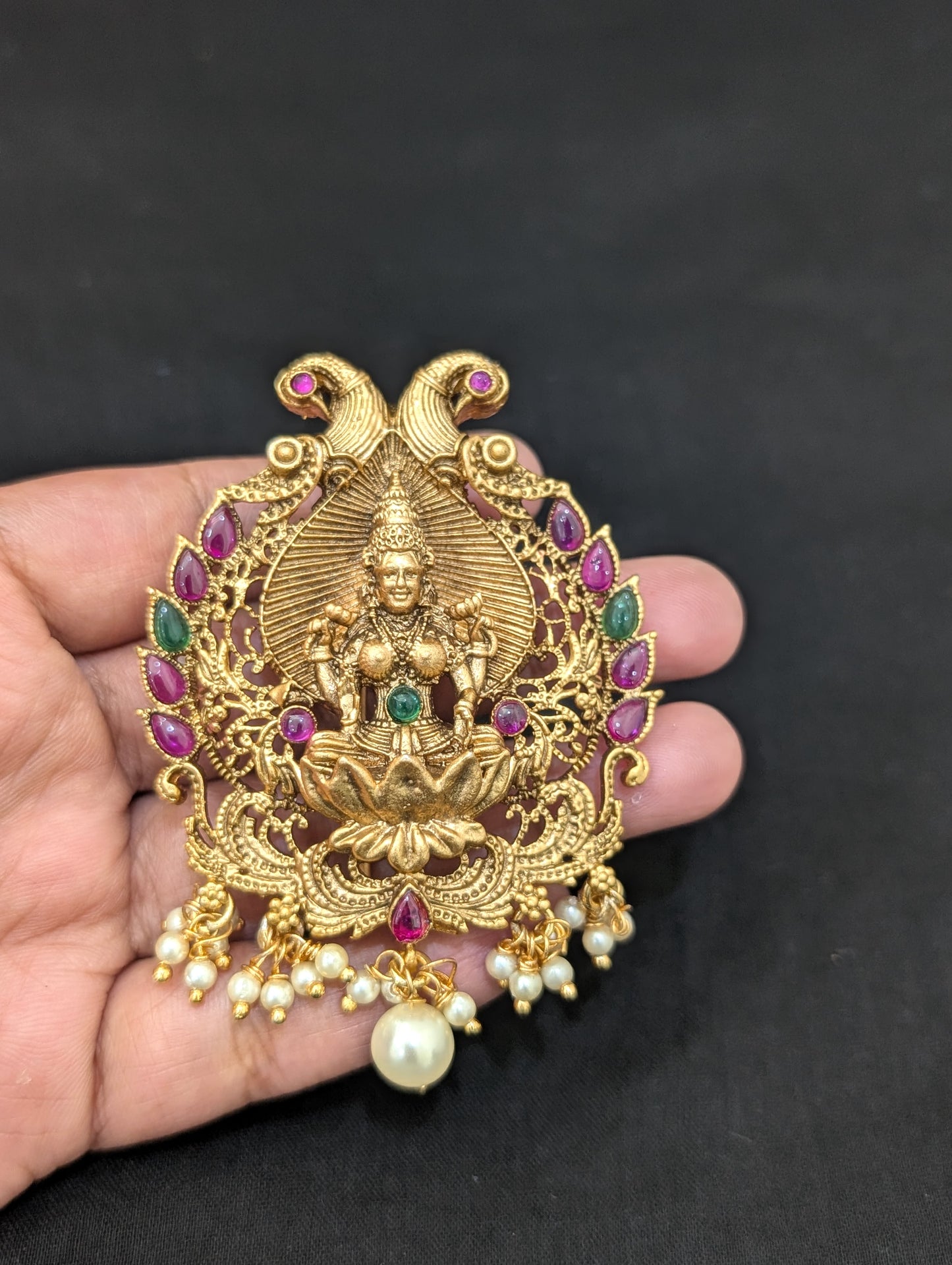 Antique Gold plated Lakshmi ji Clip on Hair Brooch