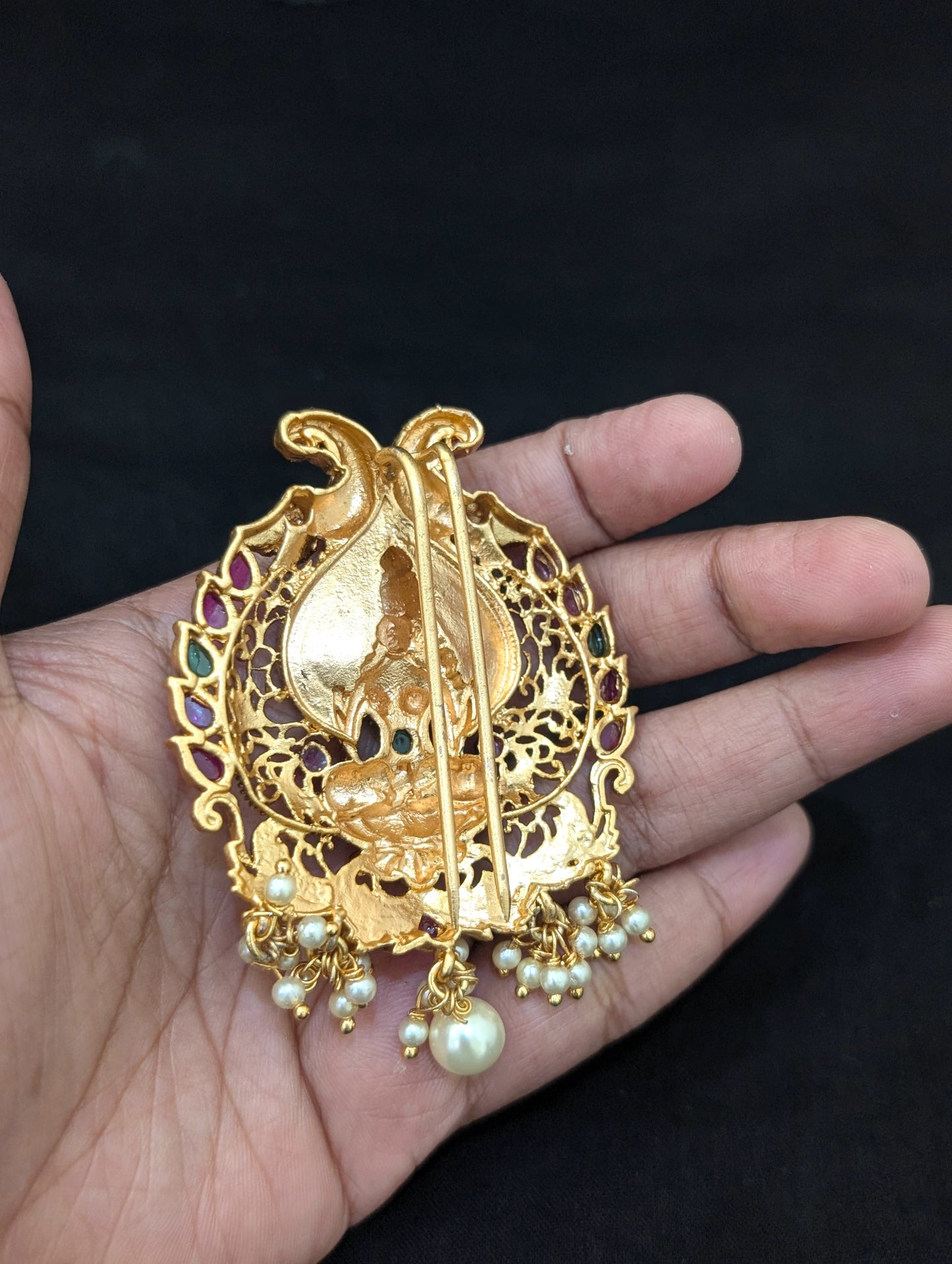 Antique Gold plated Lakshmi ji Clip on Hair Brooch