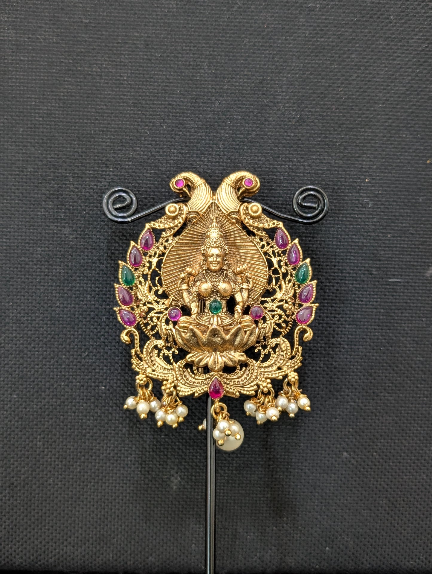 Antique Gold plated Lakshmi ji Clip on Hair Brooch