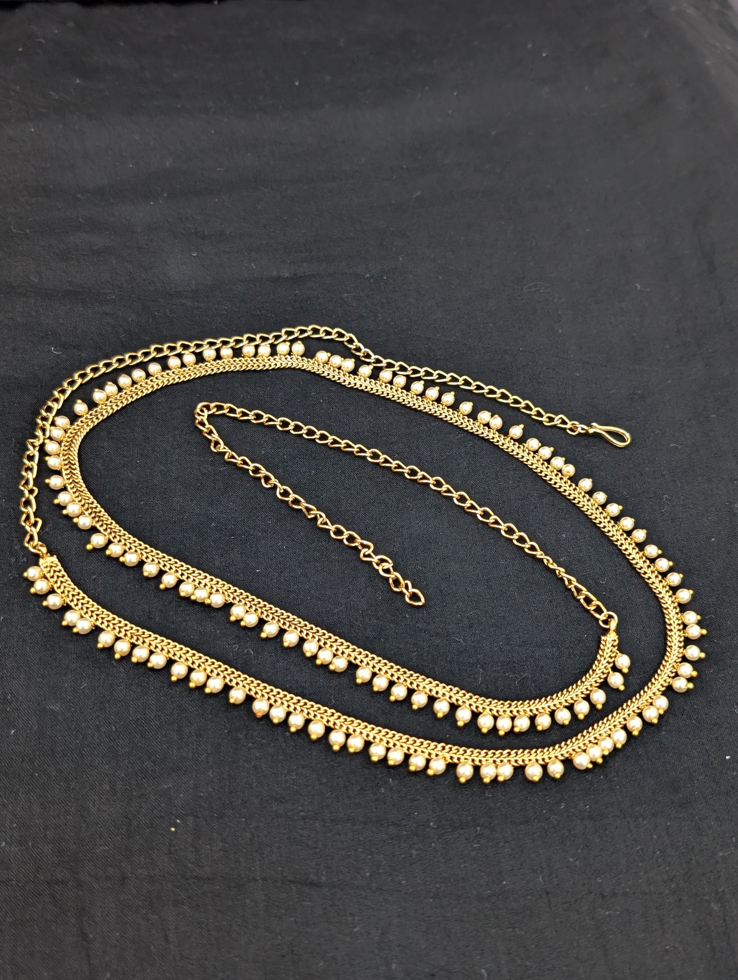 Gold plated pearl bead dangle Hip Chain / Waist Belt / Belly Chain