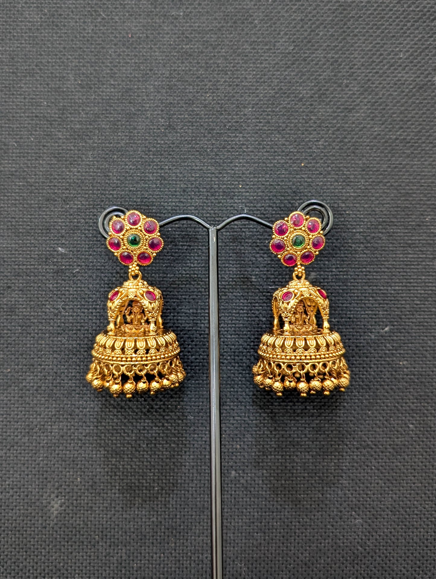 Goddess Lakshmi Kemp Antique Jhumka Earrings