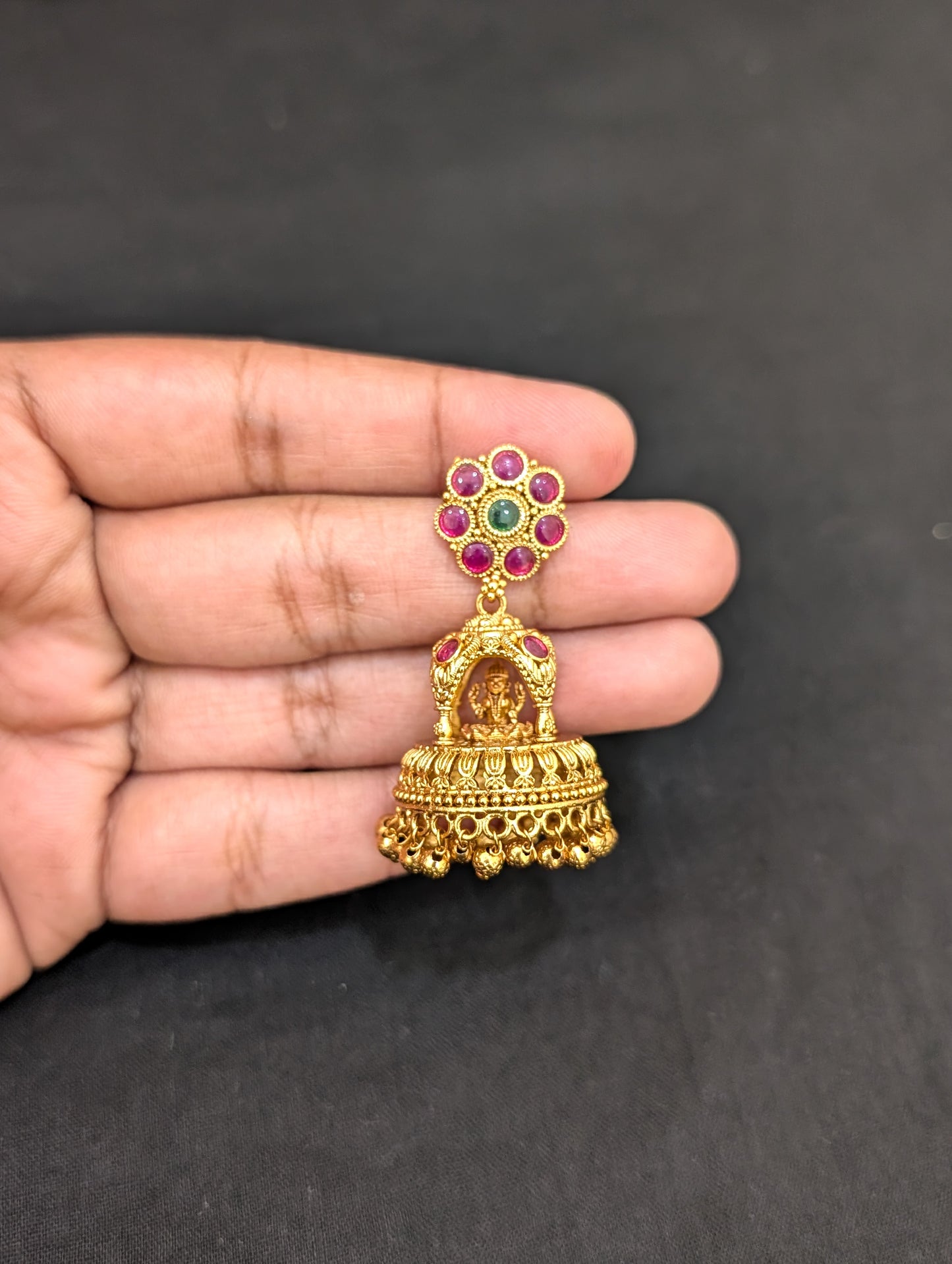 Goddess Lakshmi Kemp Antique Jhumka Earrings