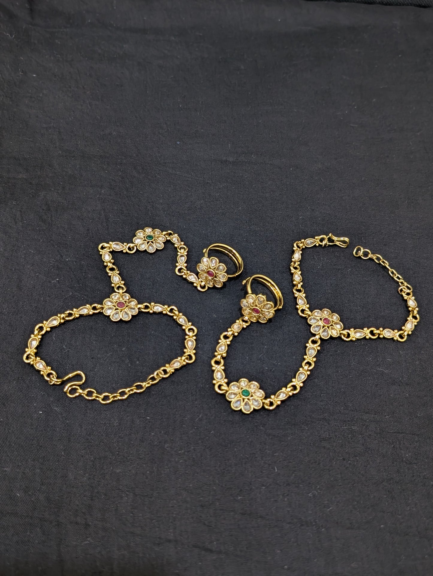 Mehandi gold Polki Haath Phool / Bracelet Ring Combo / Ring Chain Bracelet - D1