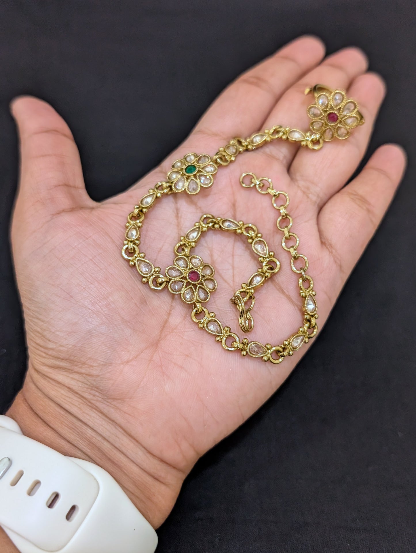 Mehandi gold Polki Haath Phool / Bracelet Ring Combo / Ring Chain Bracelet - D1