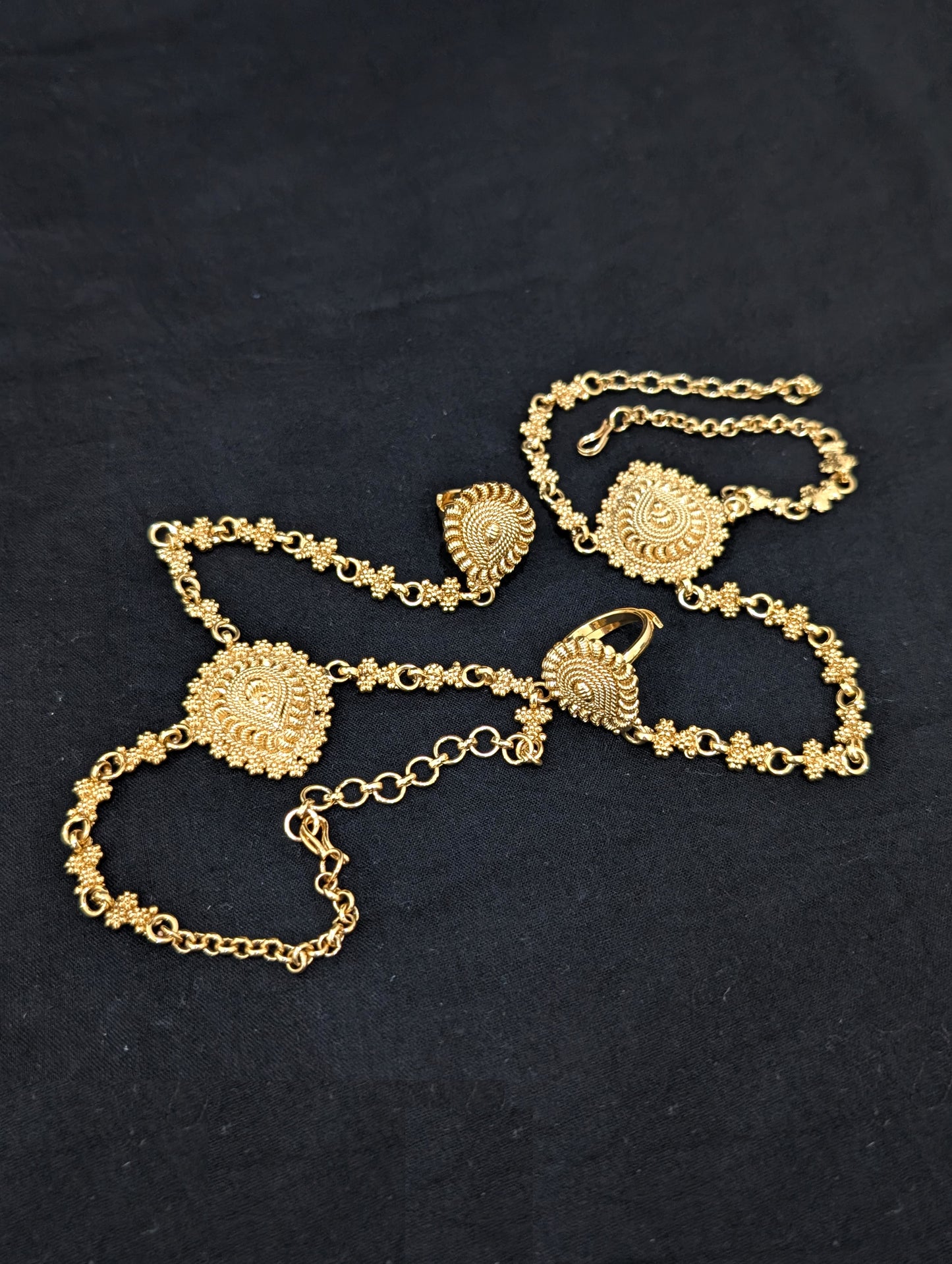 Gold plated Haath Phool / Bracelet Ring Combo / Ring Chain Bracelet - D2