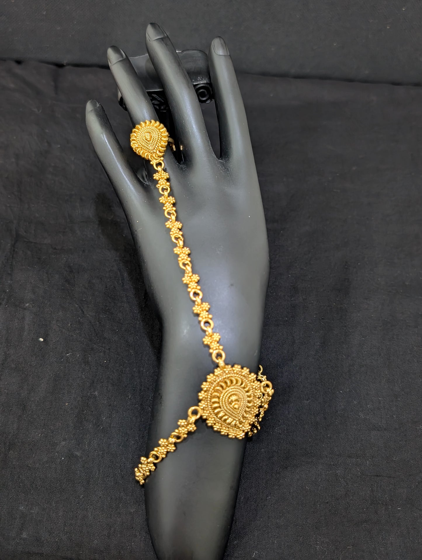 Gold plated Haath Phool / Bracelet Ring Combo / Ring Chain Bracelet - D2
