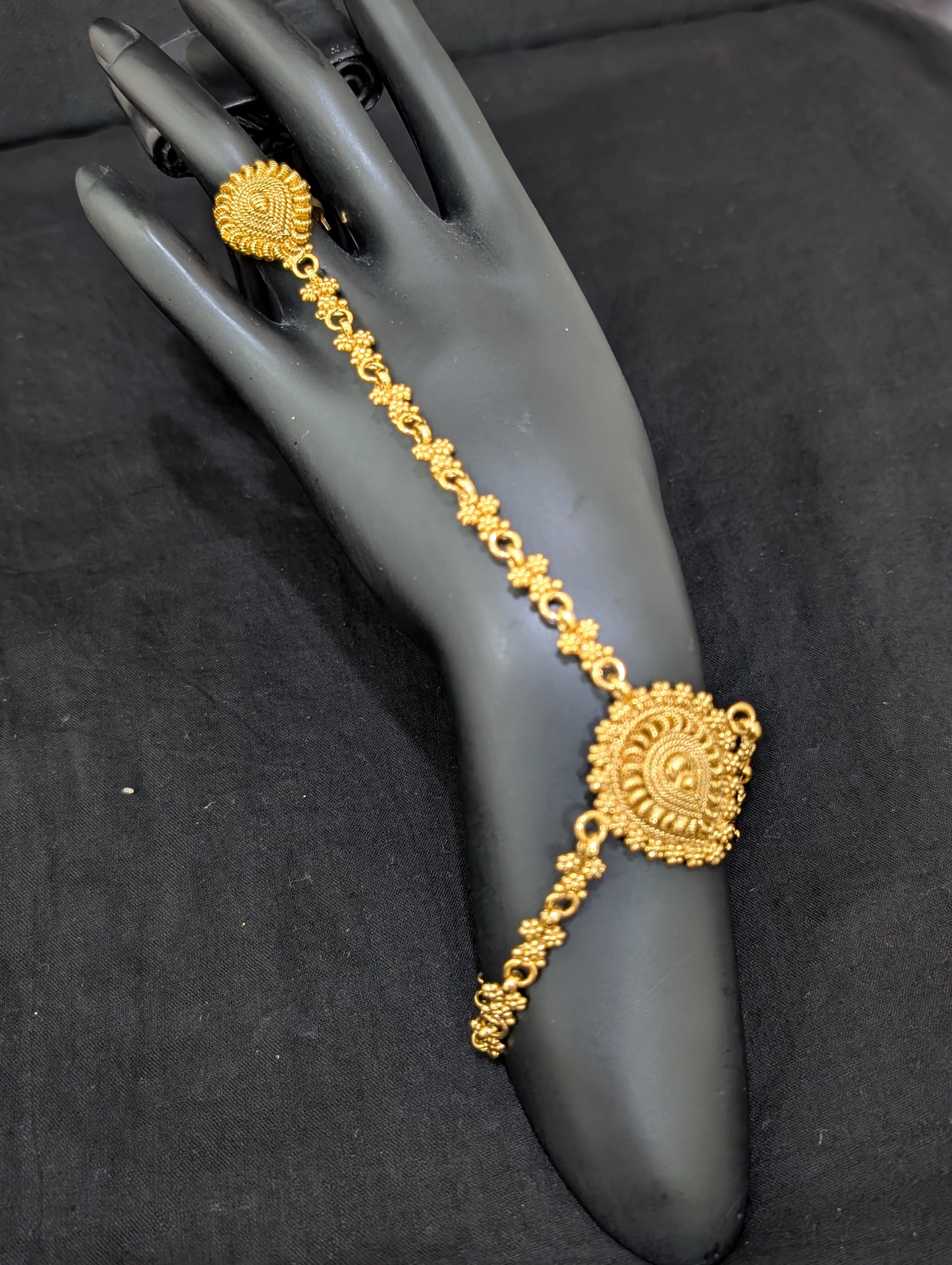 Gold plated Haath Phool / Bracelet Ring Combo / Ring Chain Bracelet - D2