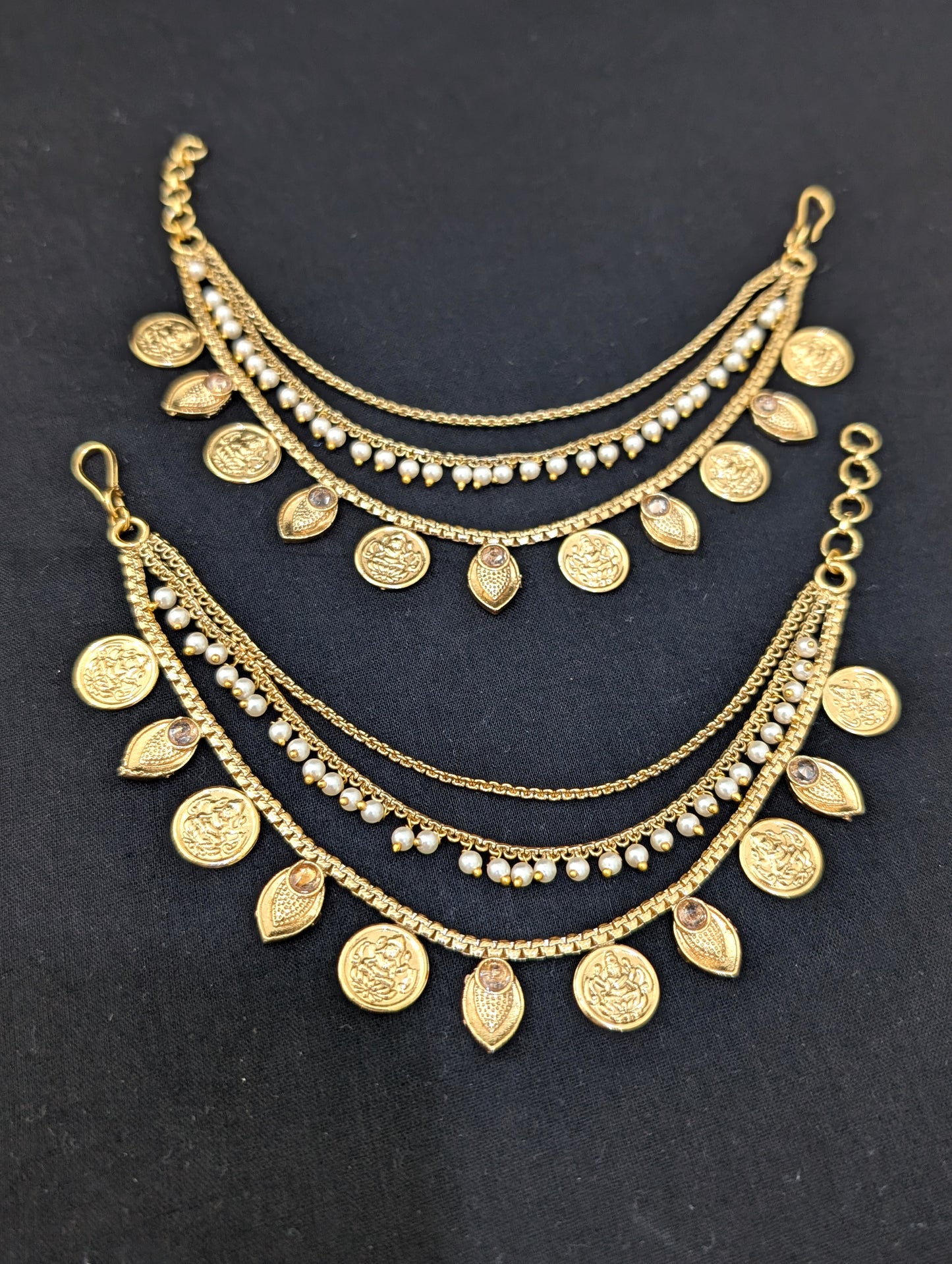 Goddess Lakshmi Triple layer Earrings chain / Maatal / Kaan Chain