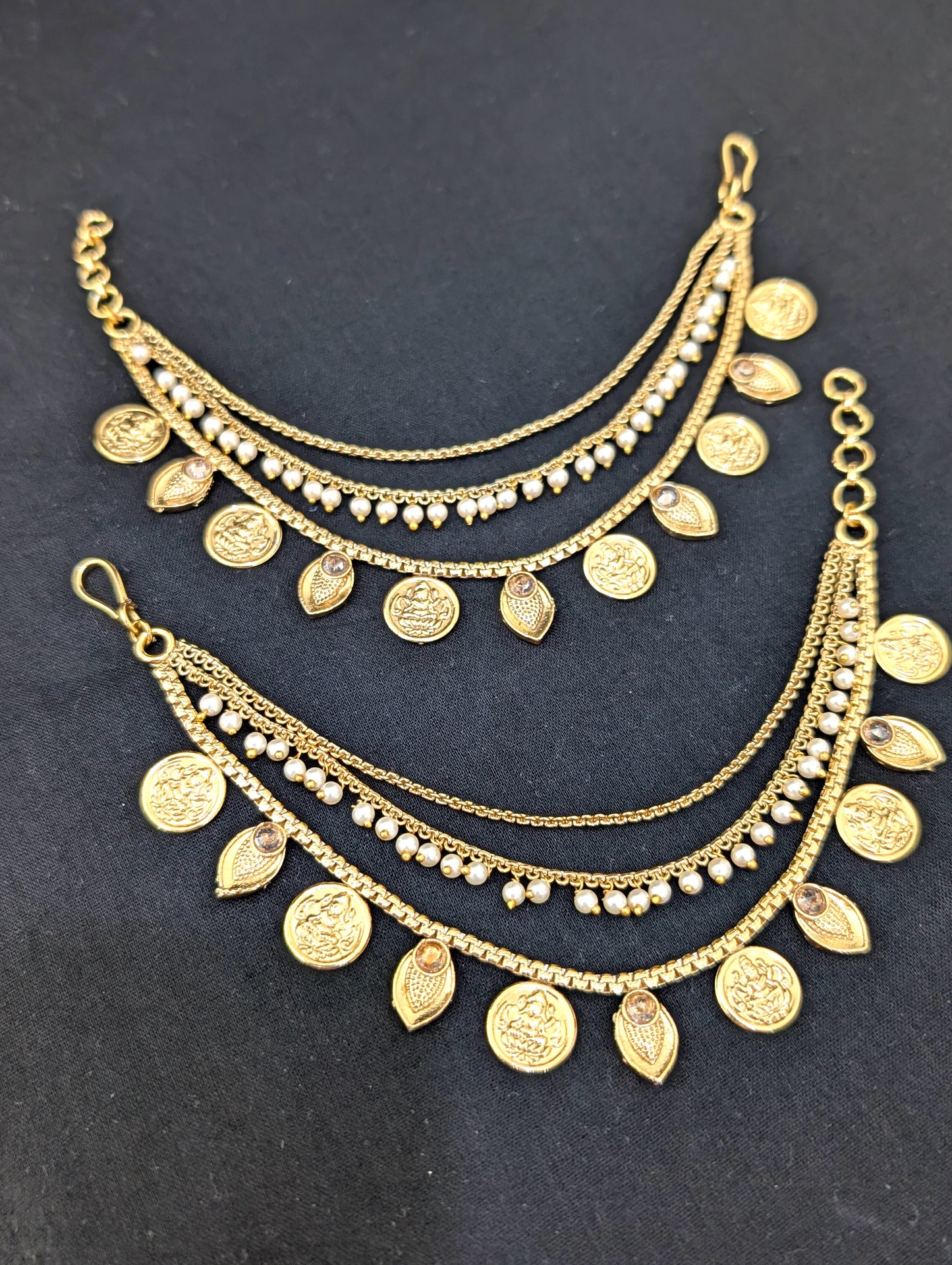 Goddess Lakshmi Triple layer Earrings chain / Maatal / Kaan Chain