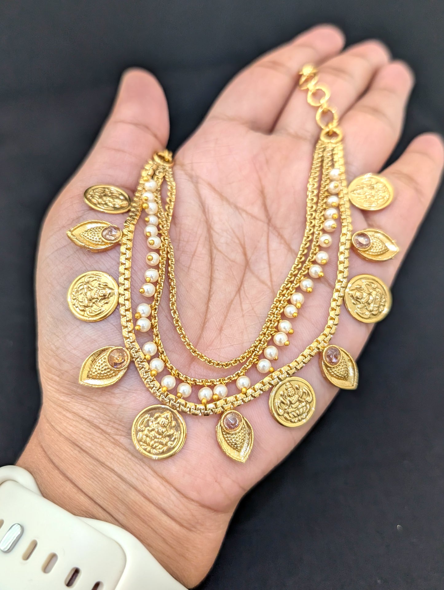 Goddess Lakshmi Triple layer Earrings chain / Maatal / Kaan Chain