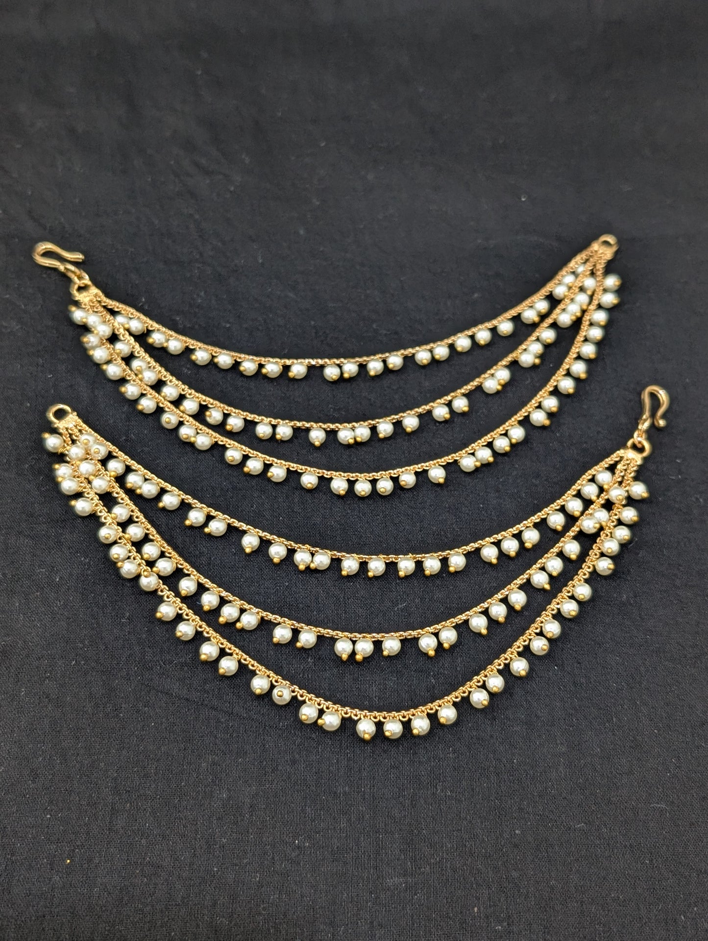 Pearl dangle Gold plated Triple layer Earrings chain / Maatal / Kaan Chain
