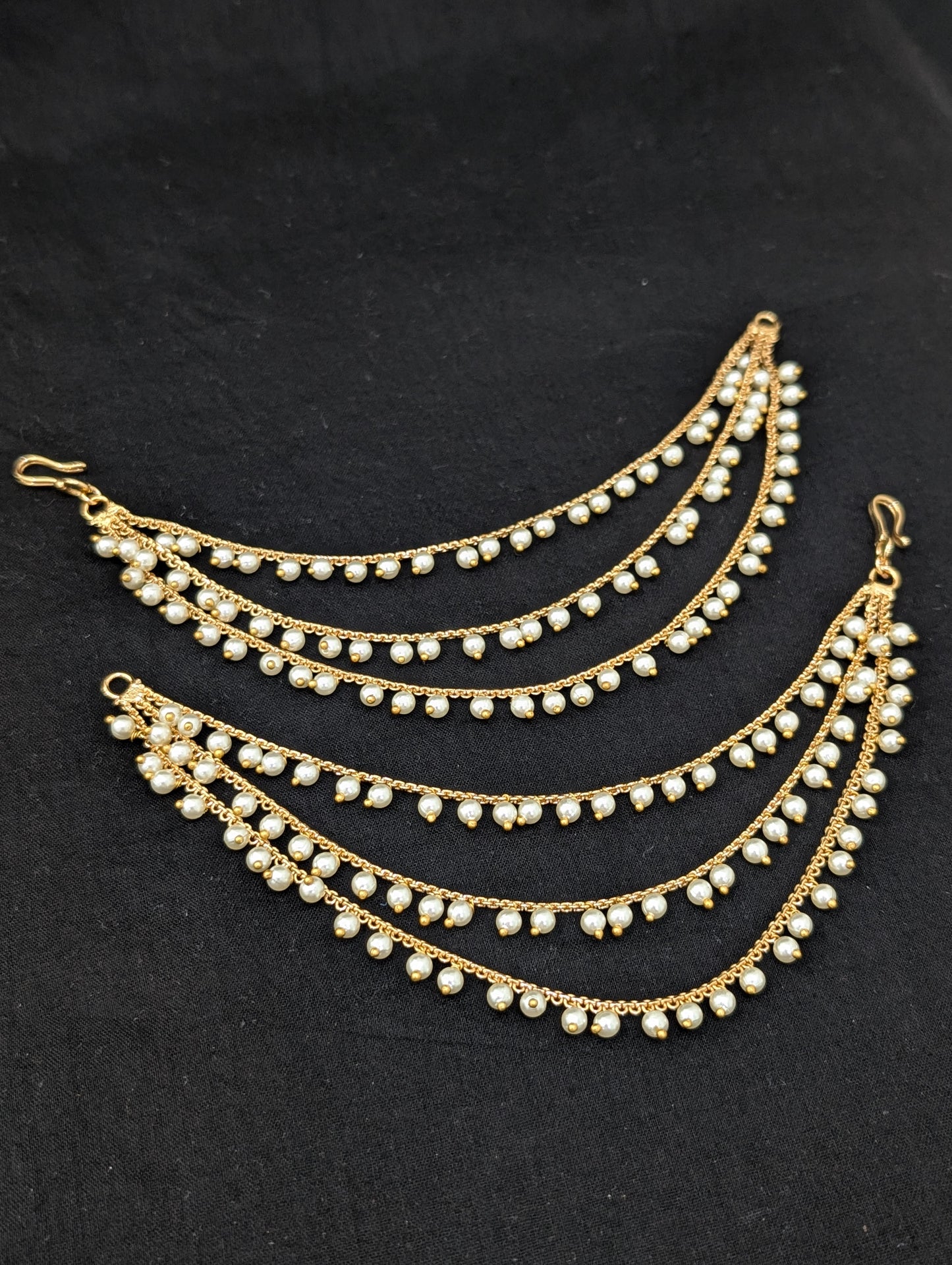 Pearl dangle Gold plated Triple layer Earrings chain / Maatal / Kaan Chain