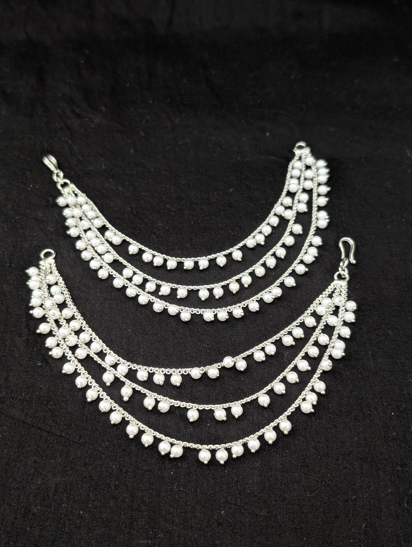 Triple layer silver rhodium Earrings chain / Maatal / Kaan Chain
