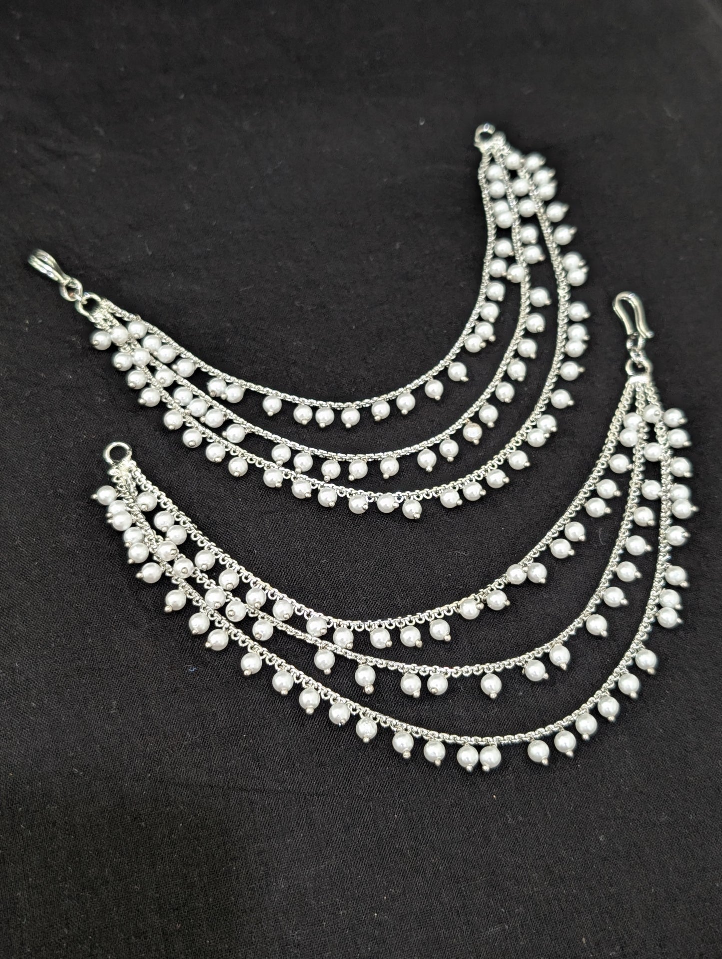 Triple layer silver rhodium Earrings chain / Maatal / Kaan Chain