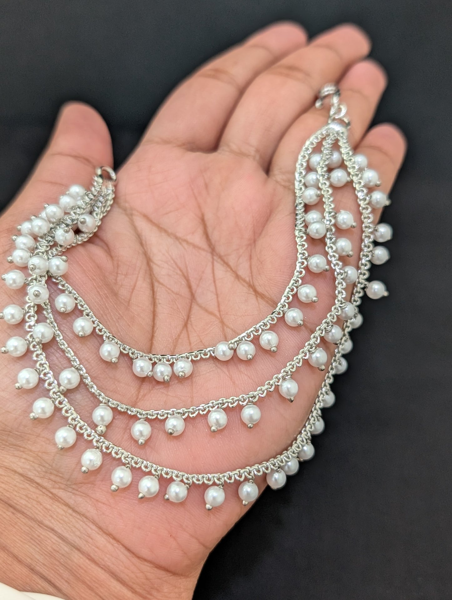 Triple layer silver rhodium Earrings chain / Maatal / Kaan Chain