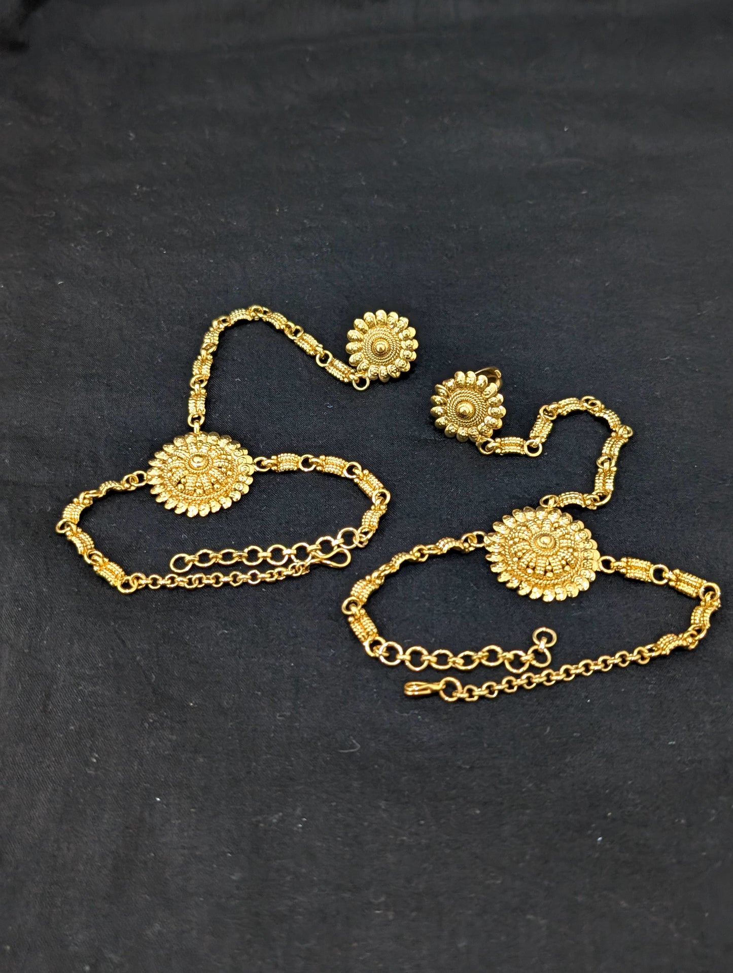 Gold plated Haath Phool / Bracelet Ring Combo / Ring Chain Bracelet - D3