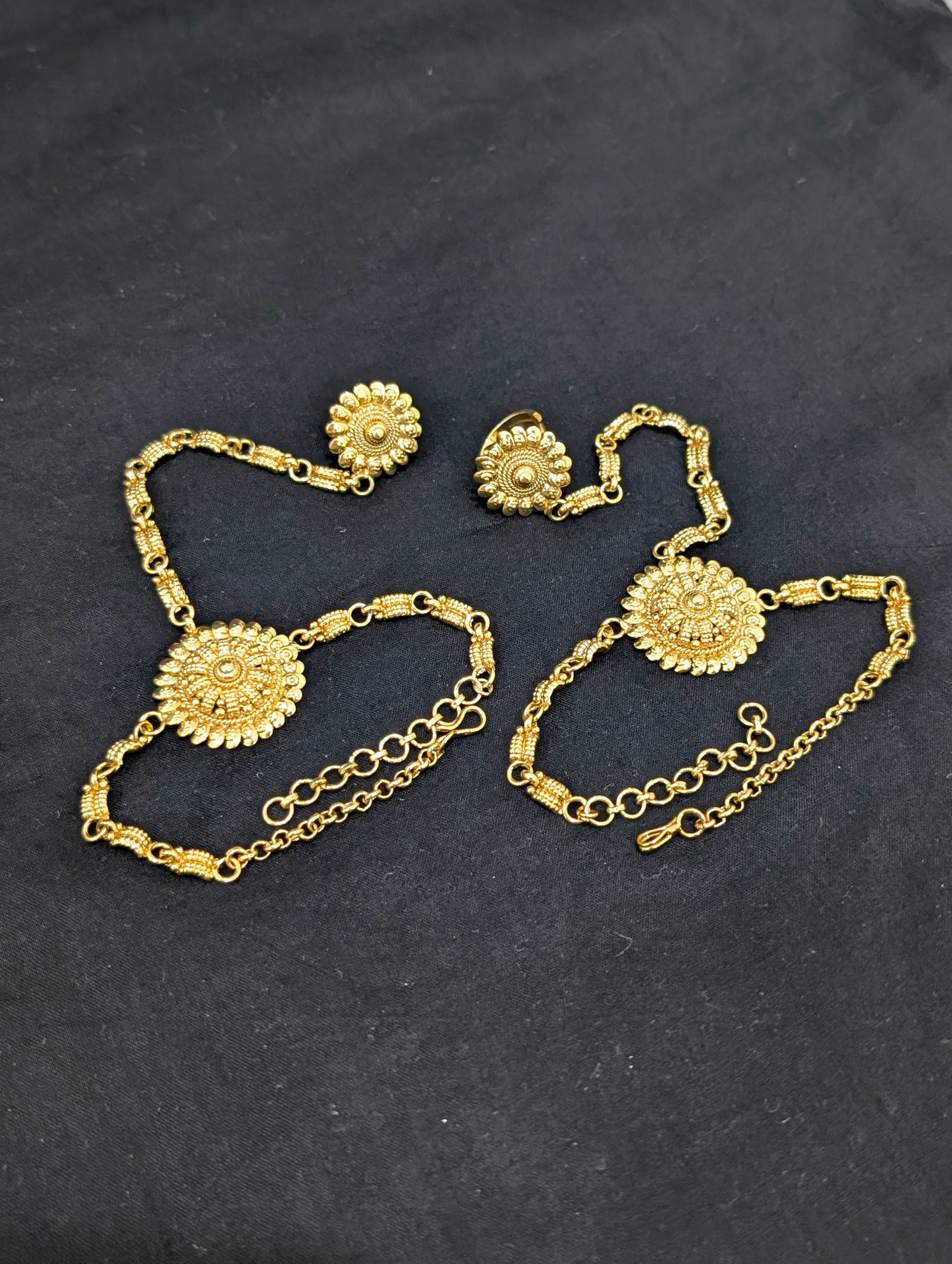 Gold plated Haath Phool / Bracelet Ring Combo / Ring Chain Bracelet - D3