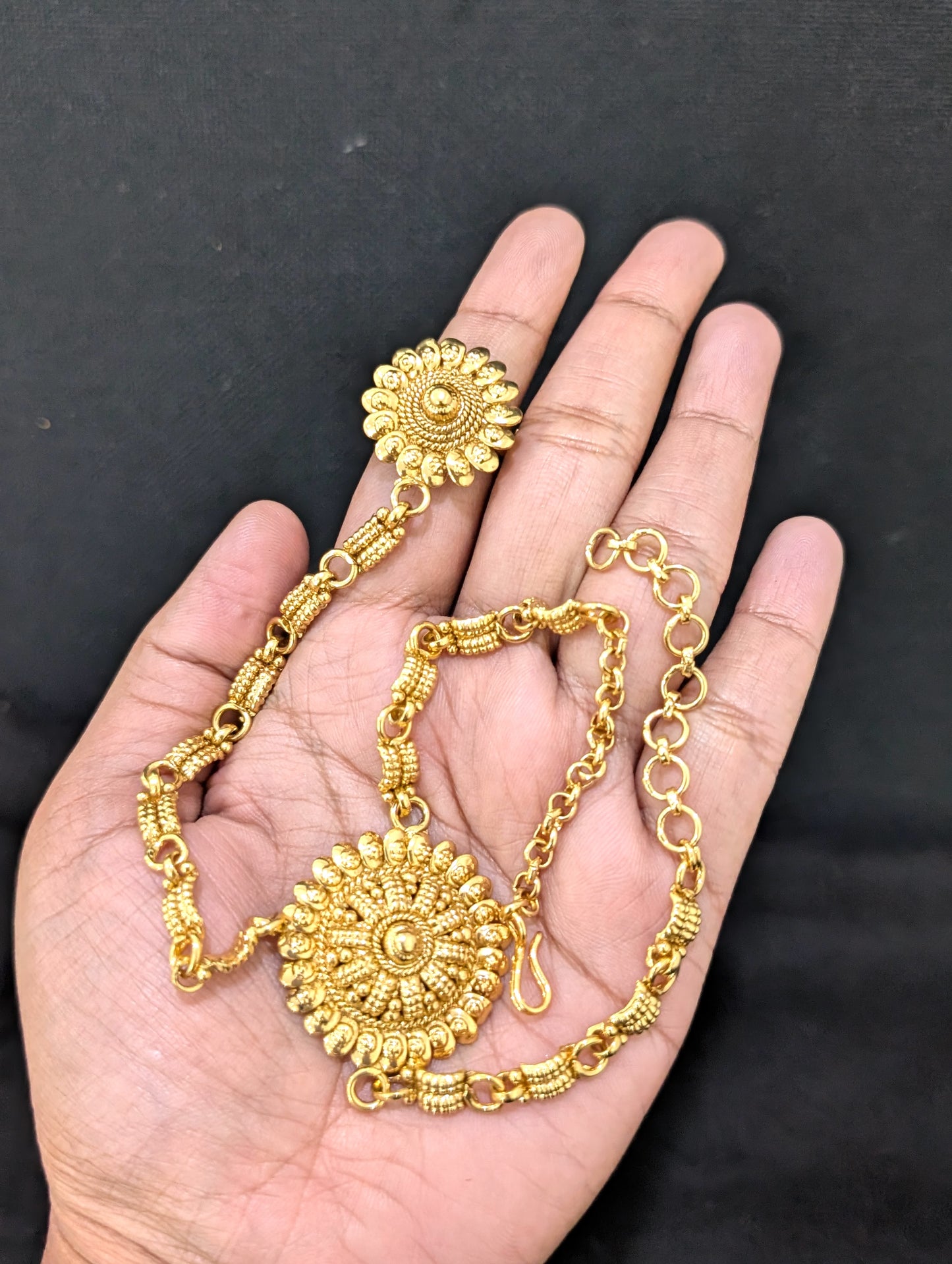 Gold plated Haath Phool / Bracelet Ring Combo / Ring Chain Bracelet - D3